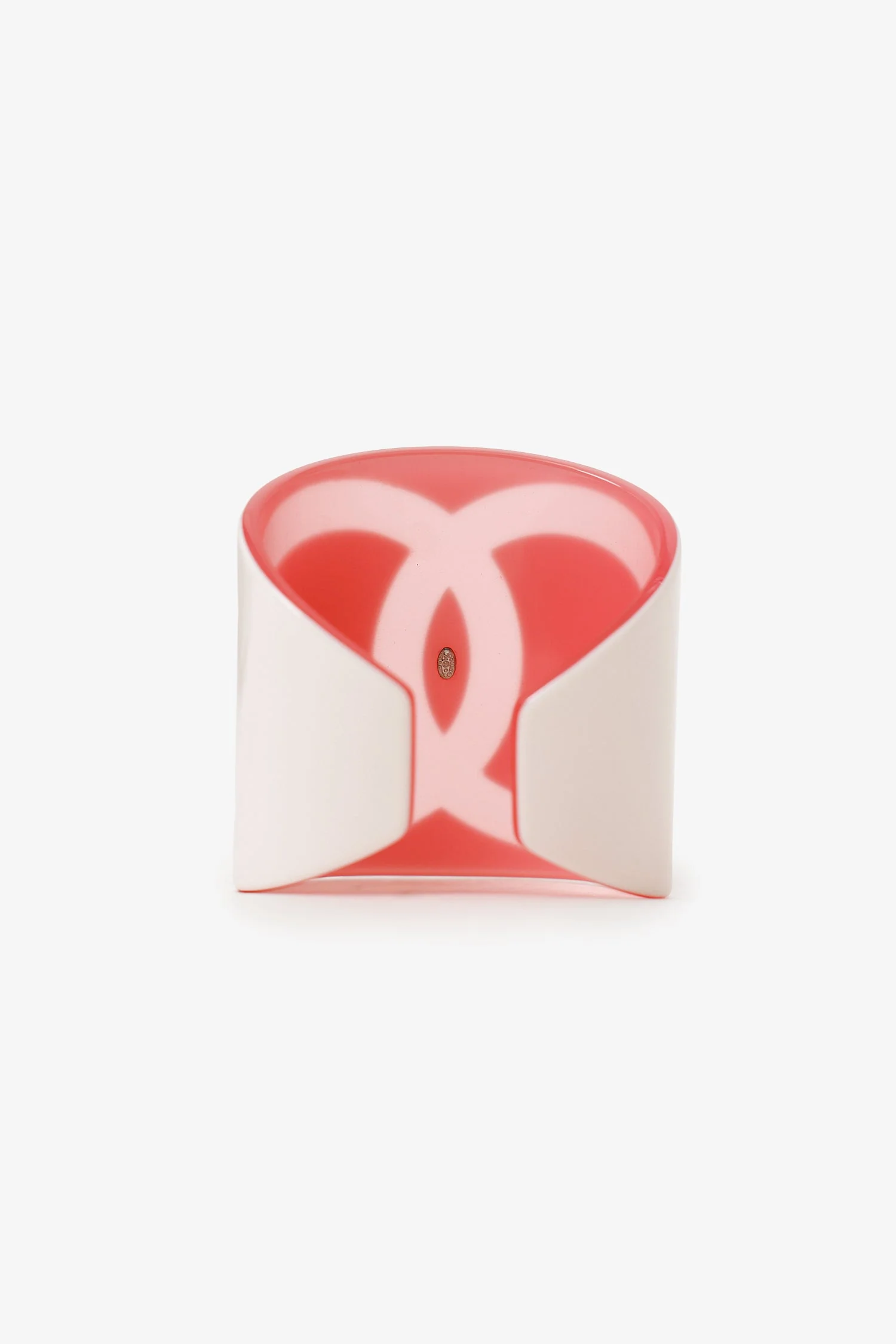 Pre-Loved Chanel™ White/Pink Resin CC Logo Wide Cuff Bangle - Image 3