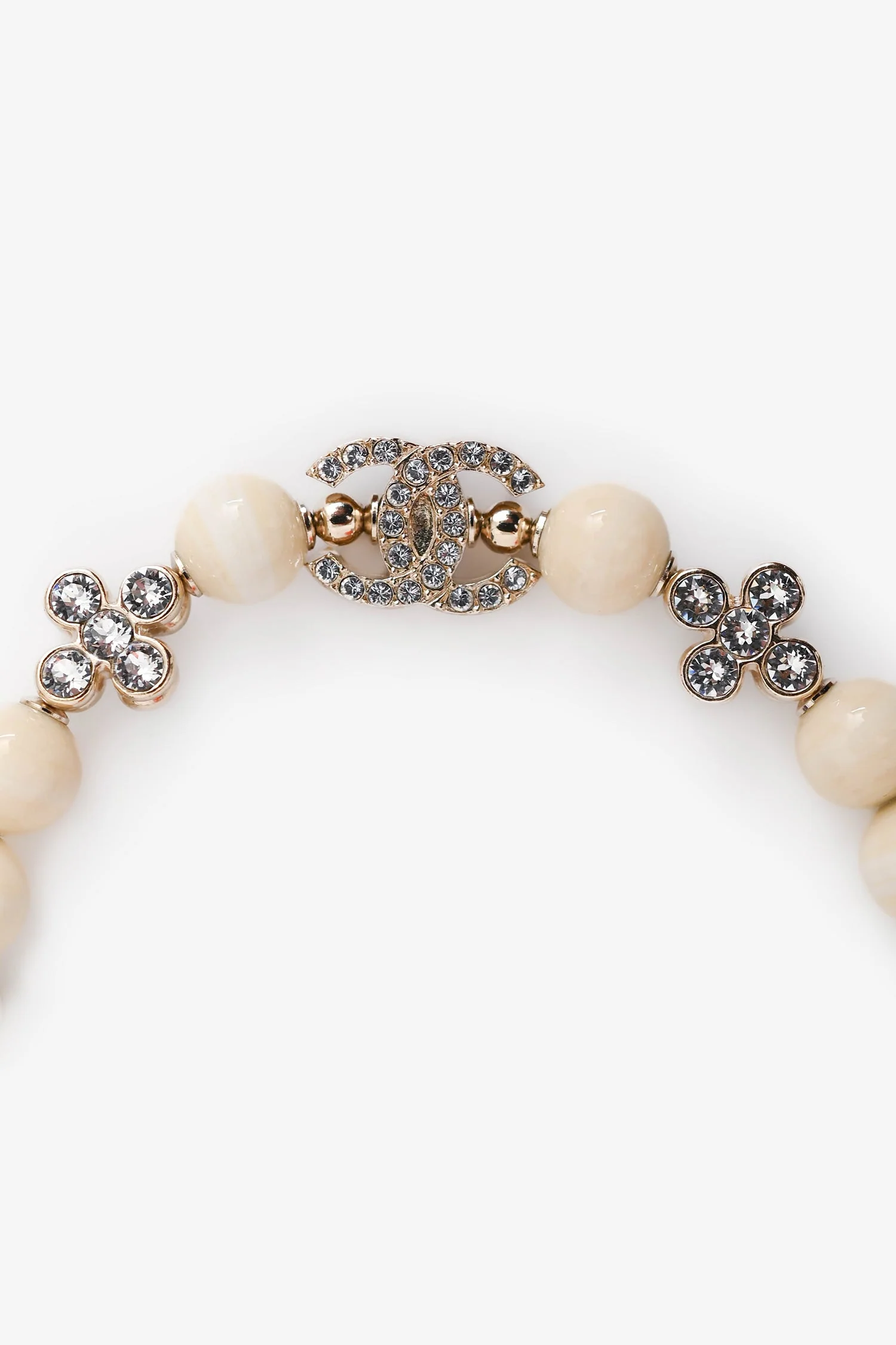 Pre-Loved Chanel™ White Strass/Resin Beads CC Station Bracelet - Image 2