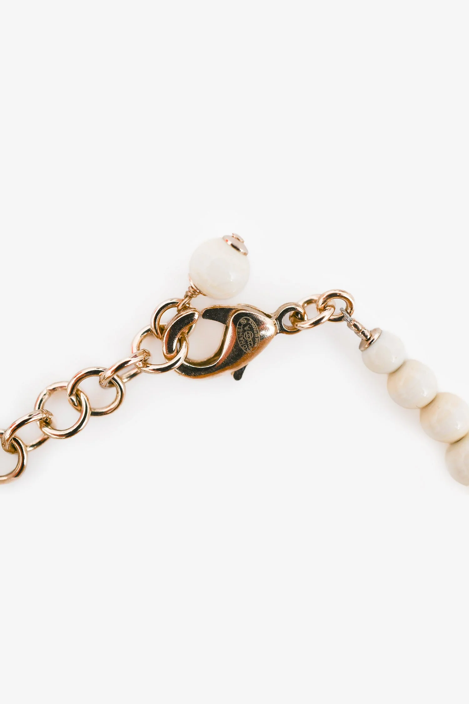 Pre-Loved Chanel™ White Strass/Resin Beads CC Station Bracelet - Image 3