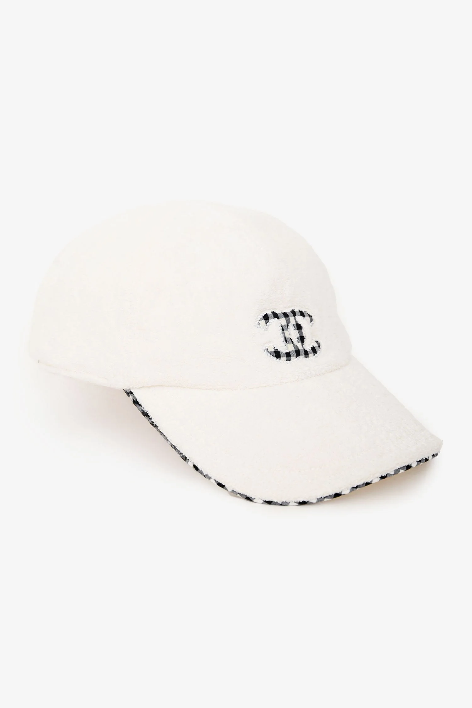 Pre-Loved Chanel™ White Terry Cloth Gingham Trim CC Cap Size L - Image 2