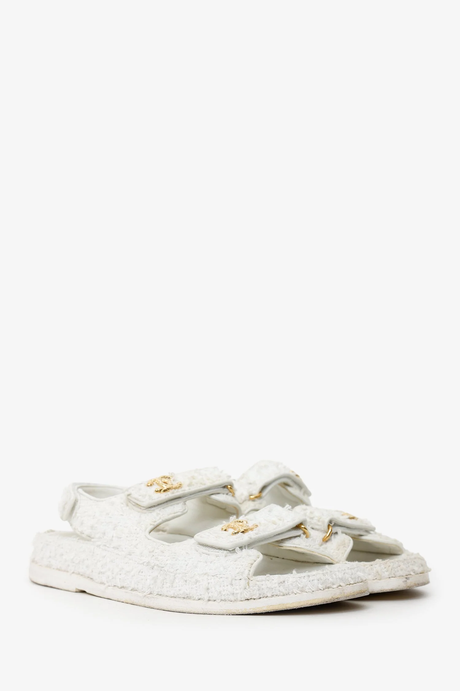 Pre-Loved Chanel™ White Tweed Dad Sandals Size 39 - Image 2