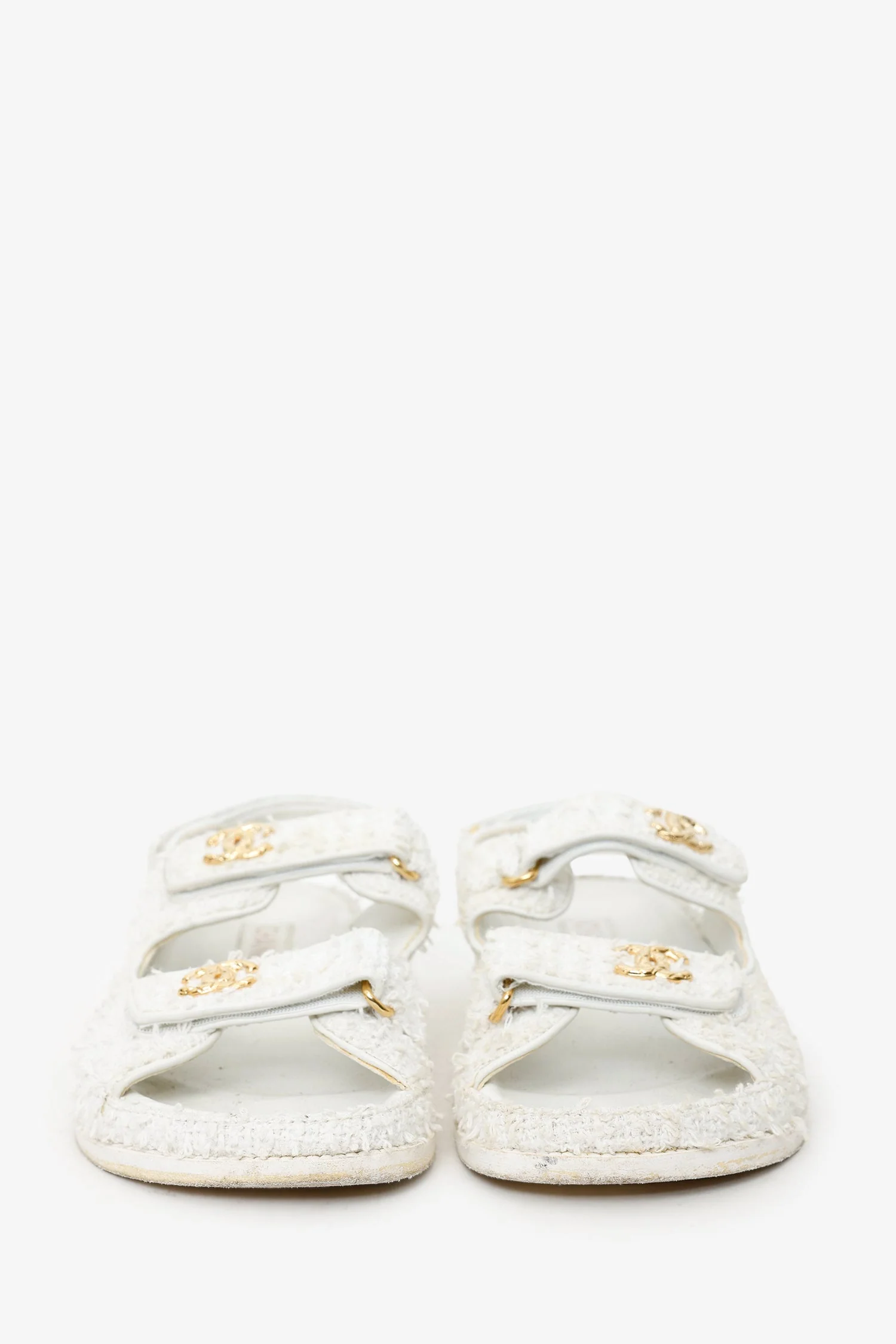 Pre-Loved Chanel™ White Tweed Dad Sandals Size 39 - Image 3