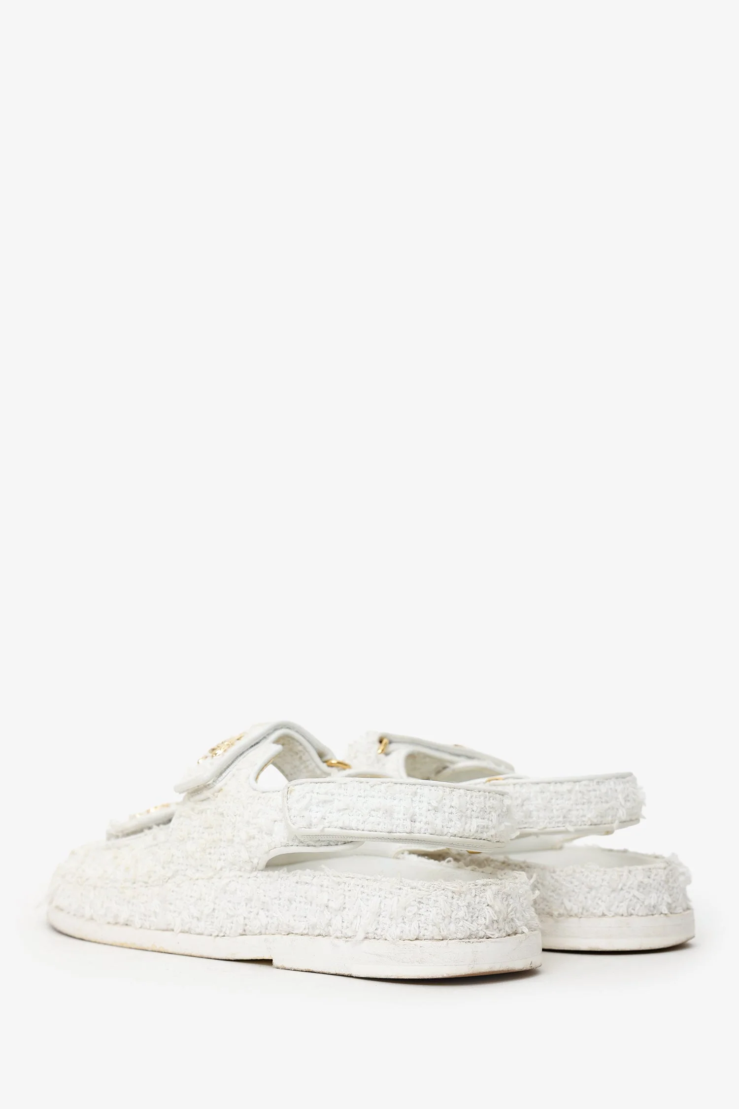 Pre-Loved Chanel™ White Tweed Dad Sandals Size 39 - Image 4