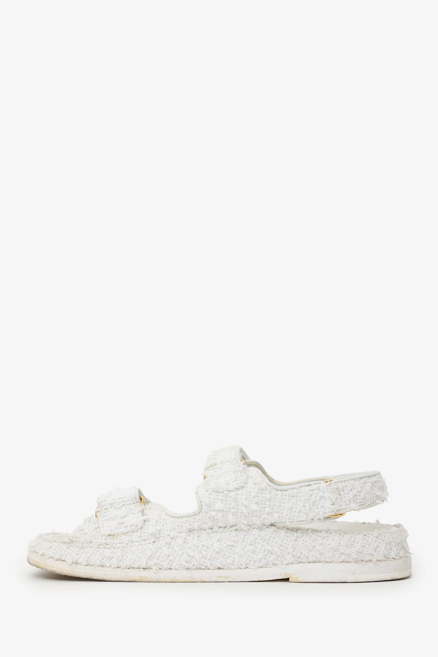 Pre-Loved Chanel™ White Tweed Dad Sandals Size 39 - Image 5