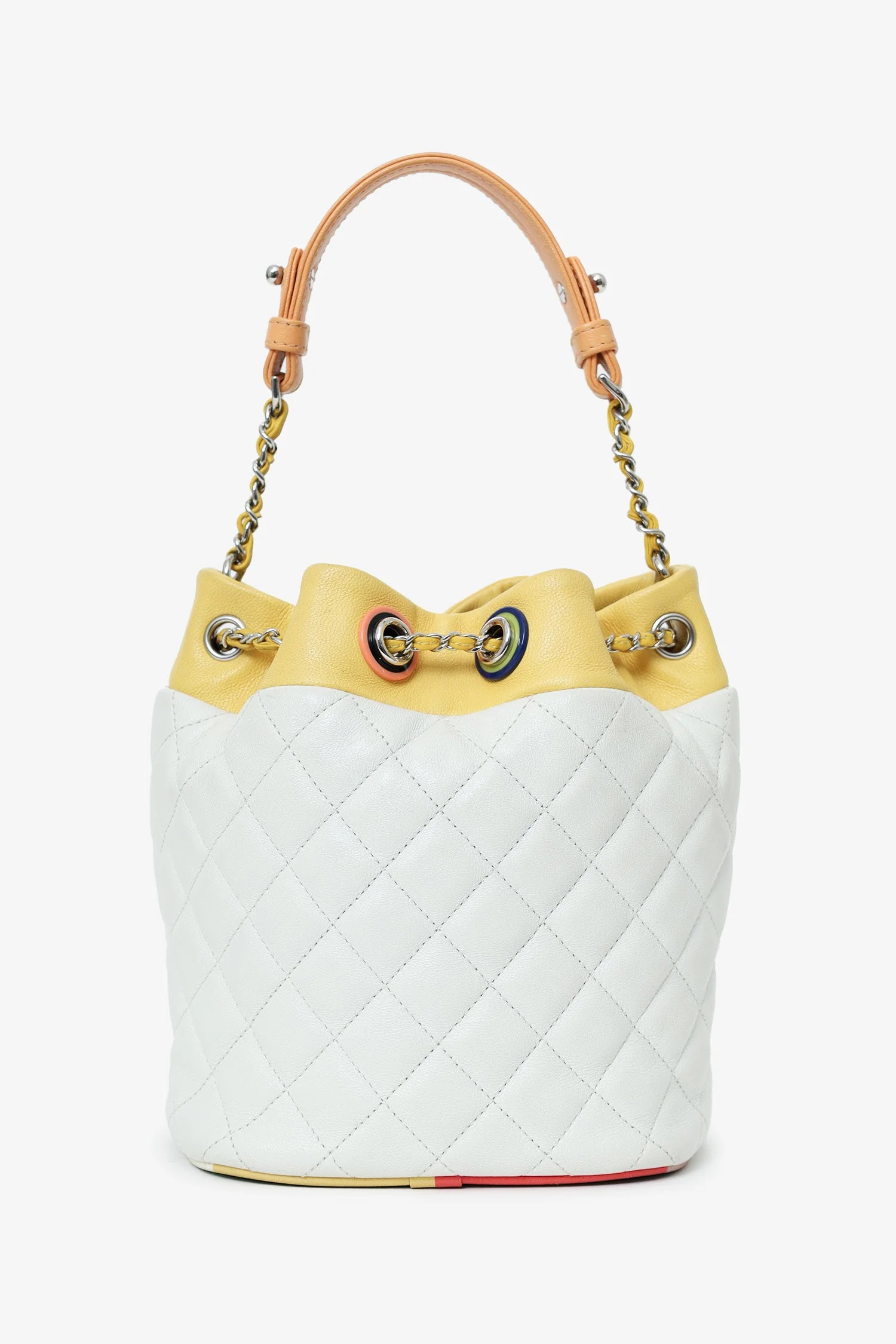 Pre-Loved Chanel™ White/Yellow Leather Paris-Cuba Chain Bucket Bag - Image 2