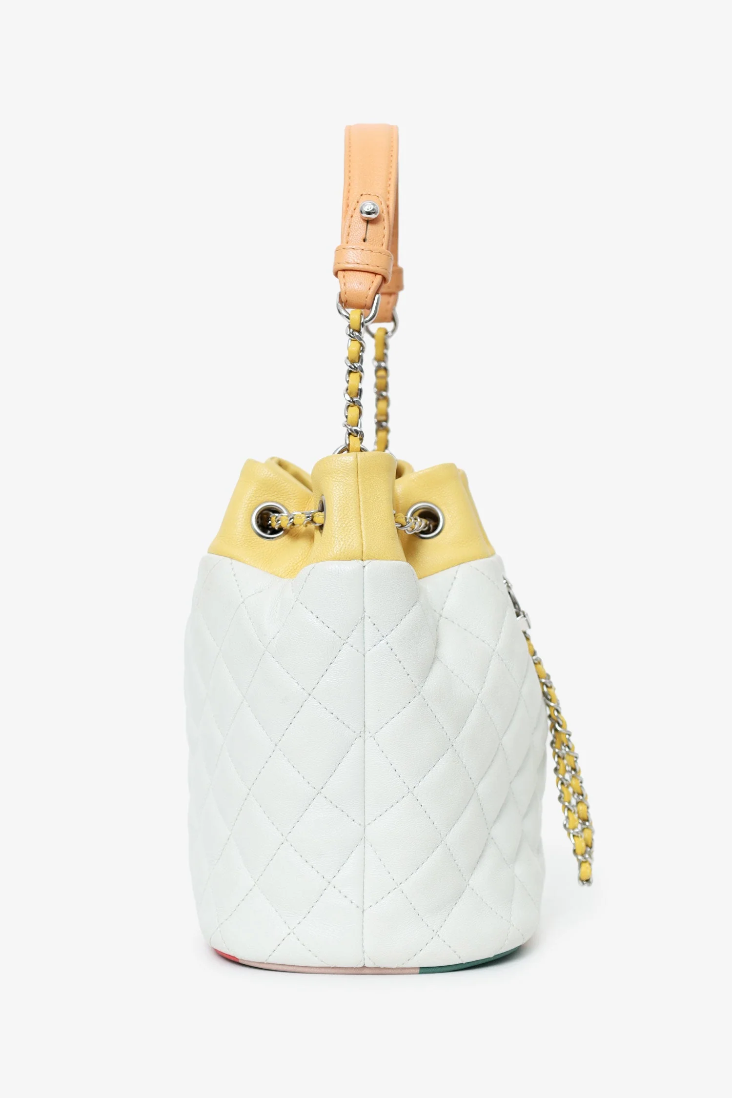 Pre-Loved Chanel™ White/Yellow Leather Paris-Cuba Chain Bucket Bag - Image 3