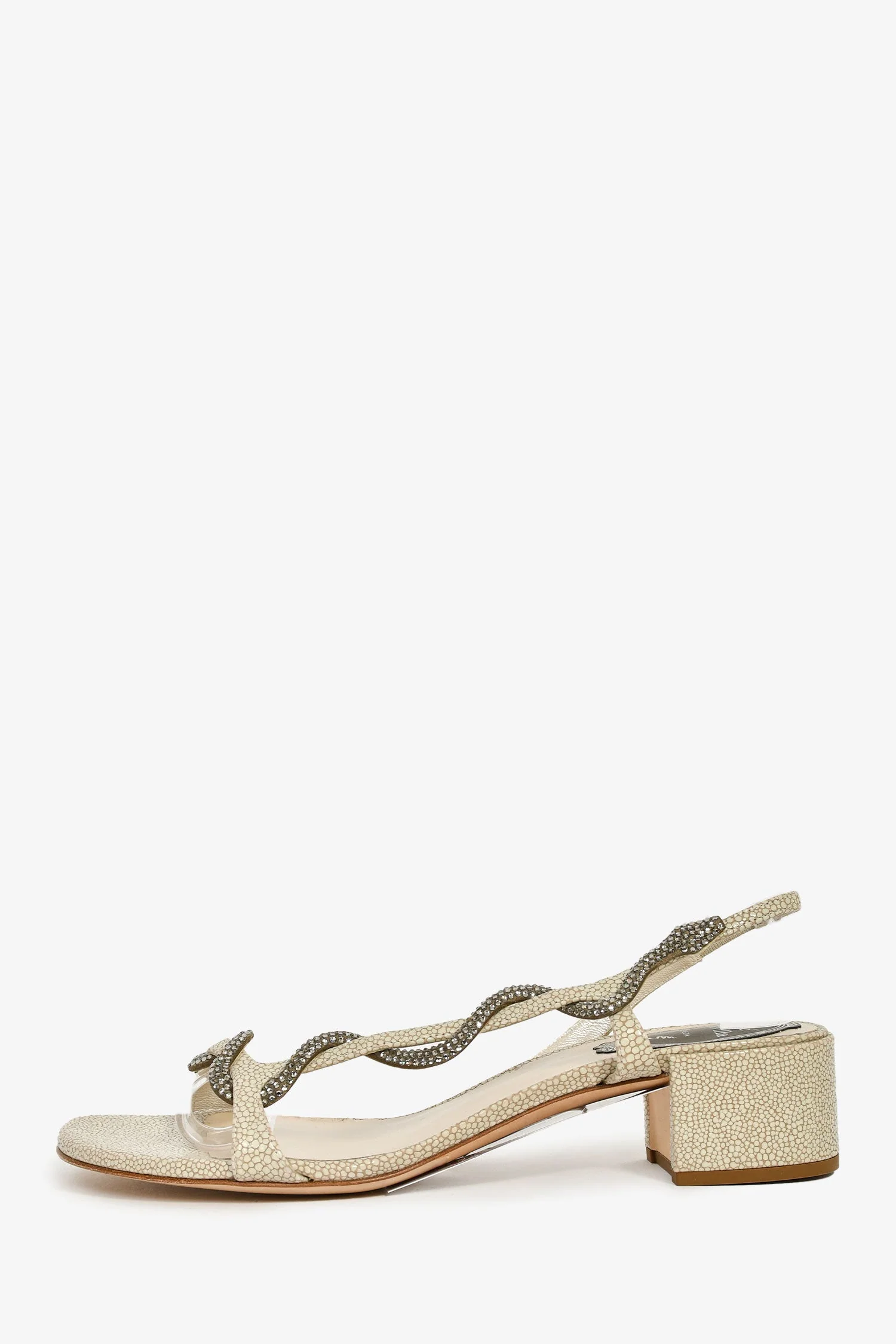 Rene Caovilla Beige Sequin Embellished Snake Block Heel Sandals Size 37 - Image 5
