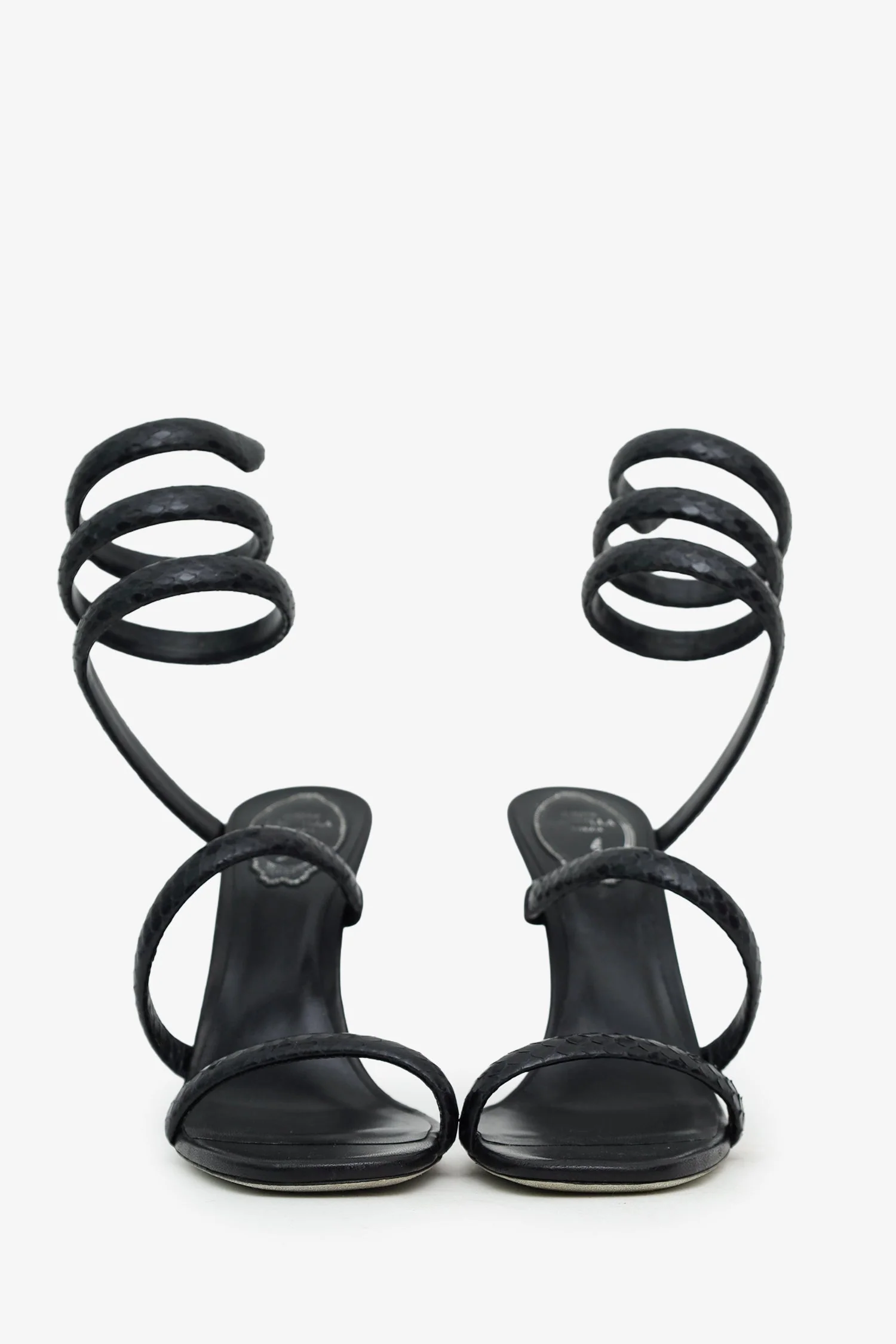 Rene Caovilla Black Leather Embossed Wrap 'Spark' Heels Size 39 - Image 3