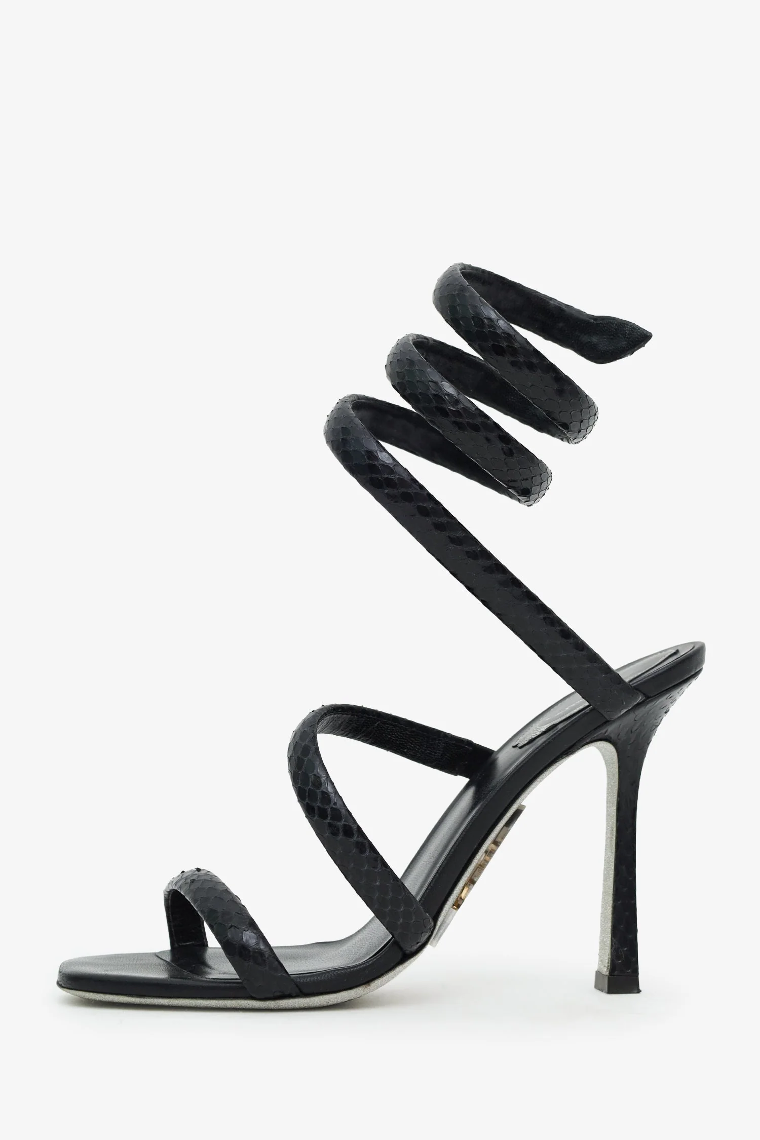 Rene Caovilla Black Leather Embossed Wrap 'Spark' Heels Size 39 - Image 4