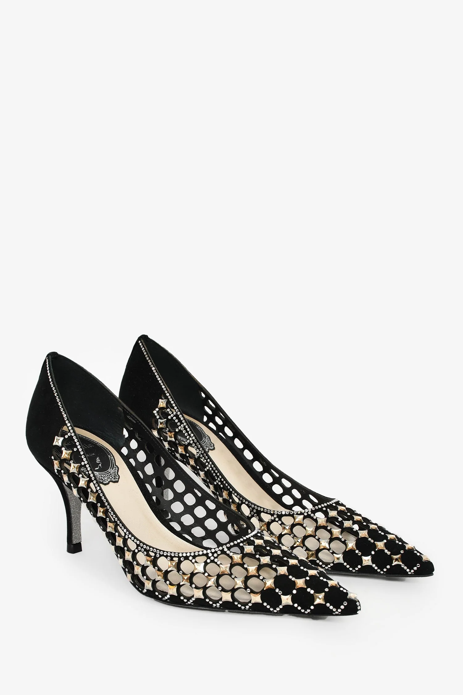 Rene Caovilla Black Suede Crystal Embellished Heels Size 35 - Image 2