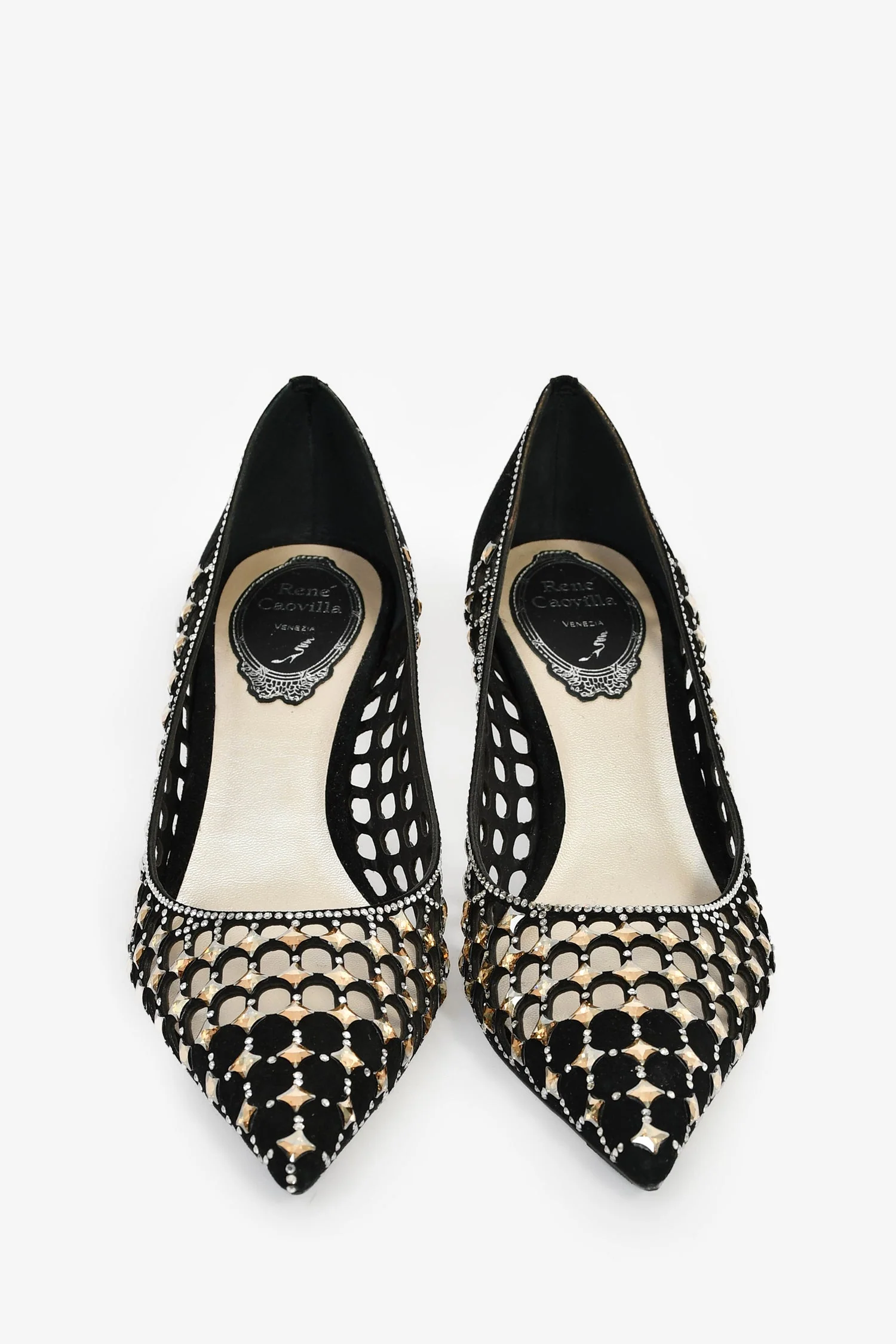 Rene Caovilla Black Suede Crystal Embellished Heels Size 35 - Image 3