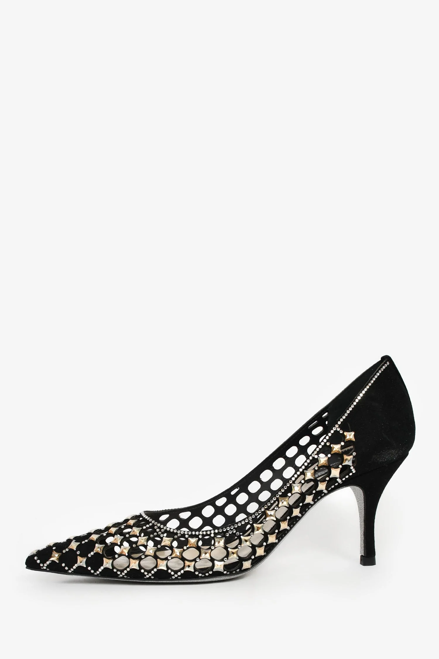 Rene Caovilla Black Suede Crystal Embellished Heels Size 35 - Image 4