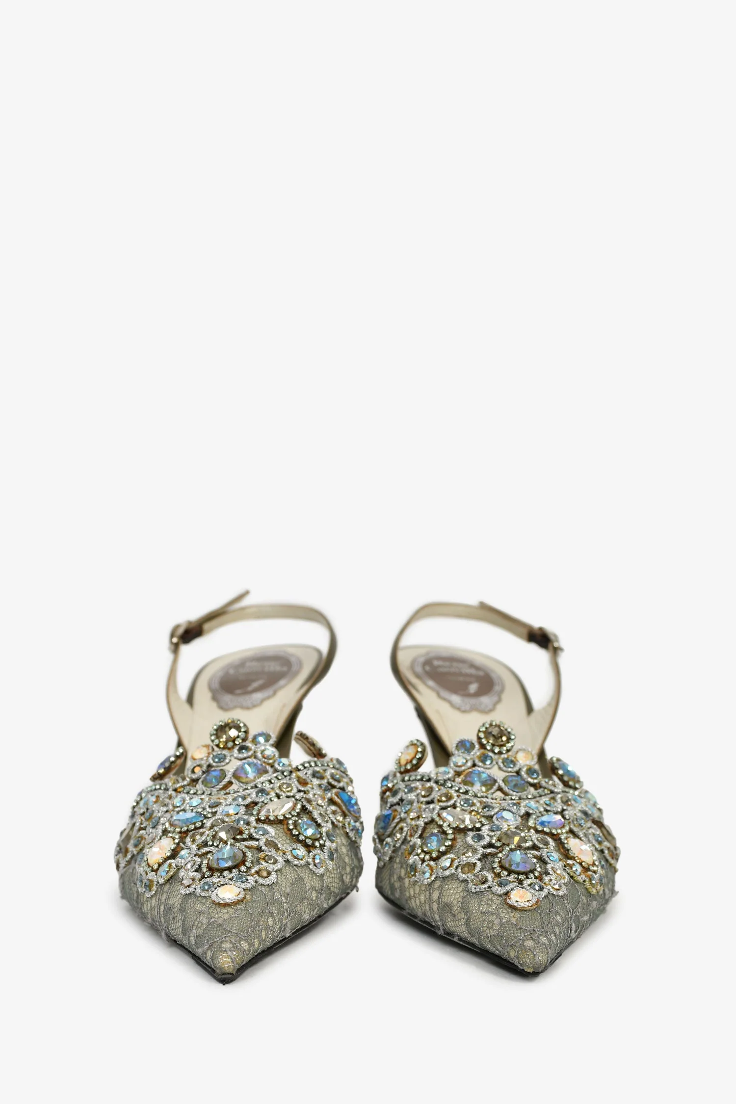 Rene Caovilla Grey Crystal Slingback Kitten Heels Size 37.5 - Image 3
