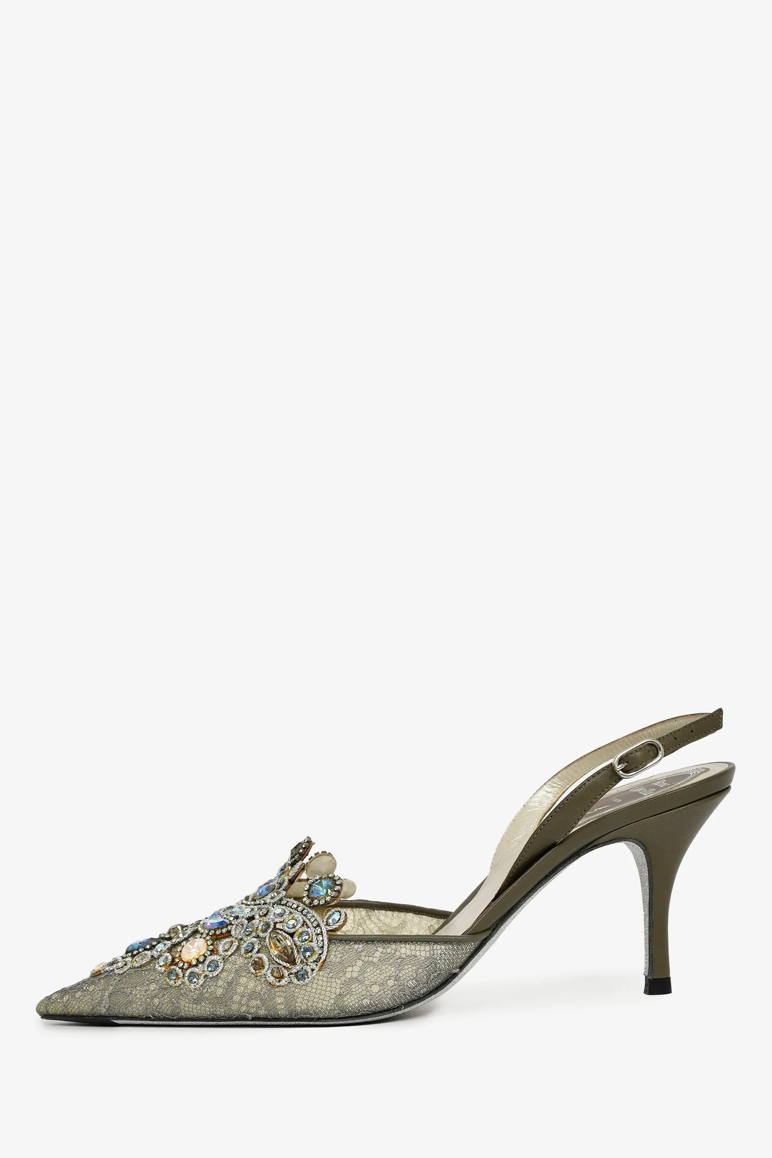 Rene Caovilla Grey Crystal Slingback Kitten Heels Size 37.5 - Image 4
