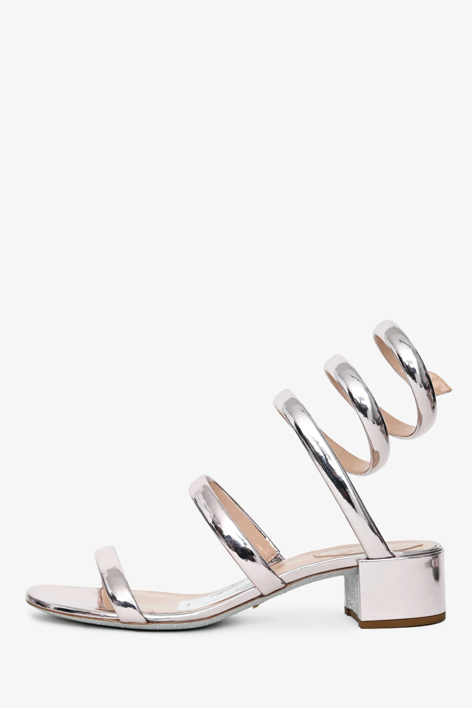 Rene Caovilla Silver Leather Gladiator Block Heels Size 38 - Image 5