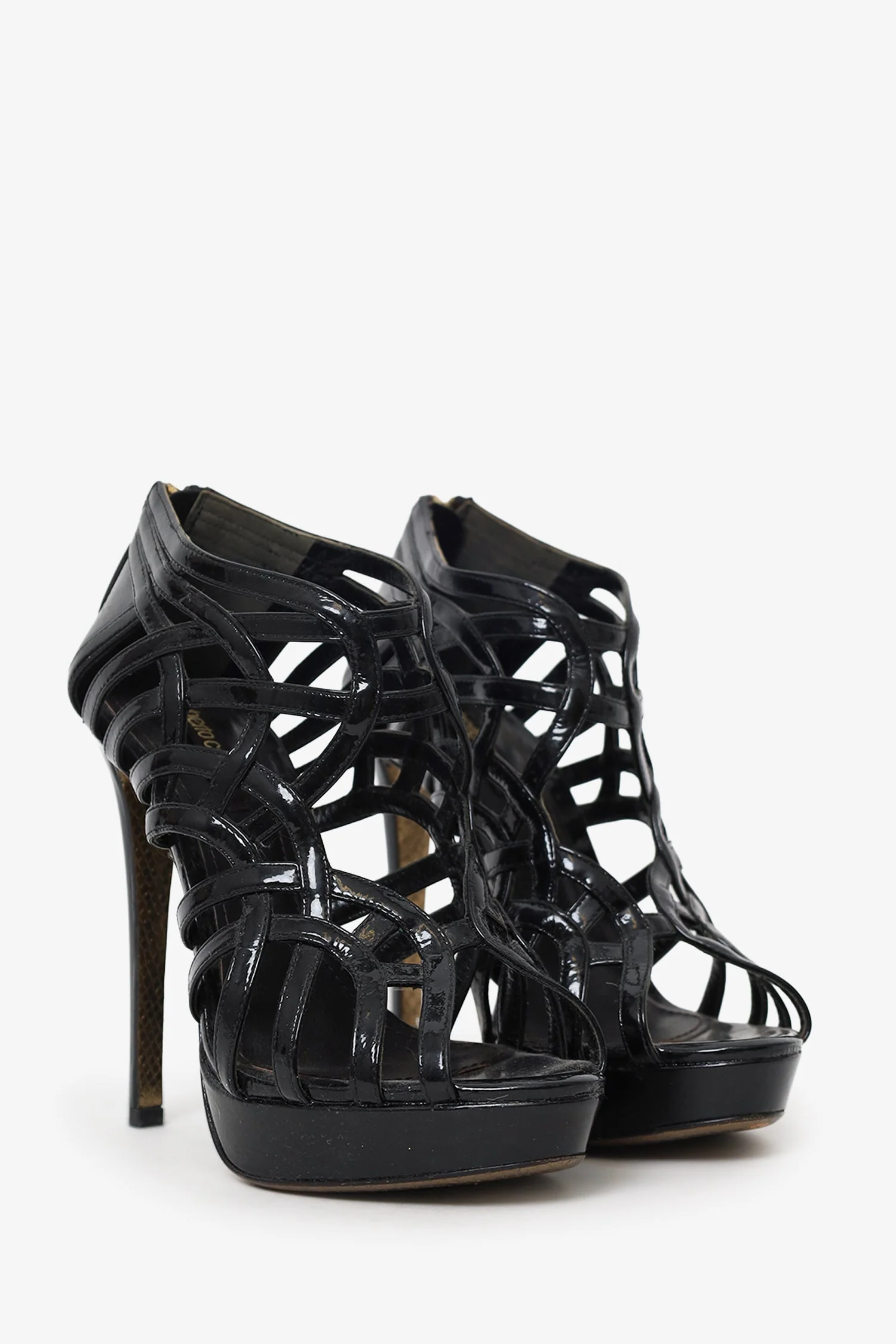 Roberto Cavalli Black Patent Leather Platform Heels Size 37 - Image 2