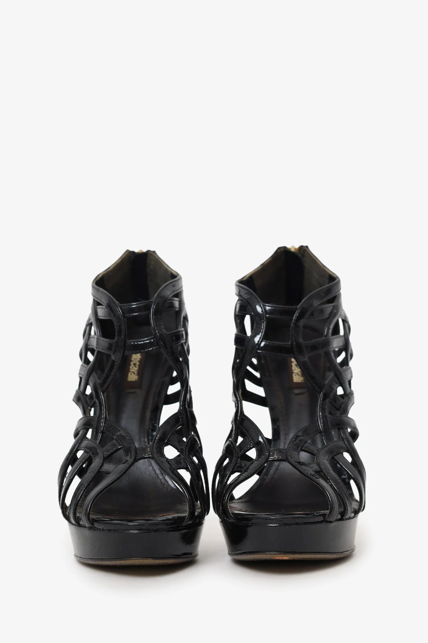 Roberto Cavalli Black Patent Leather Platform Heels Size 37 - Image 3