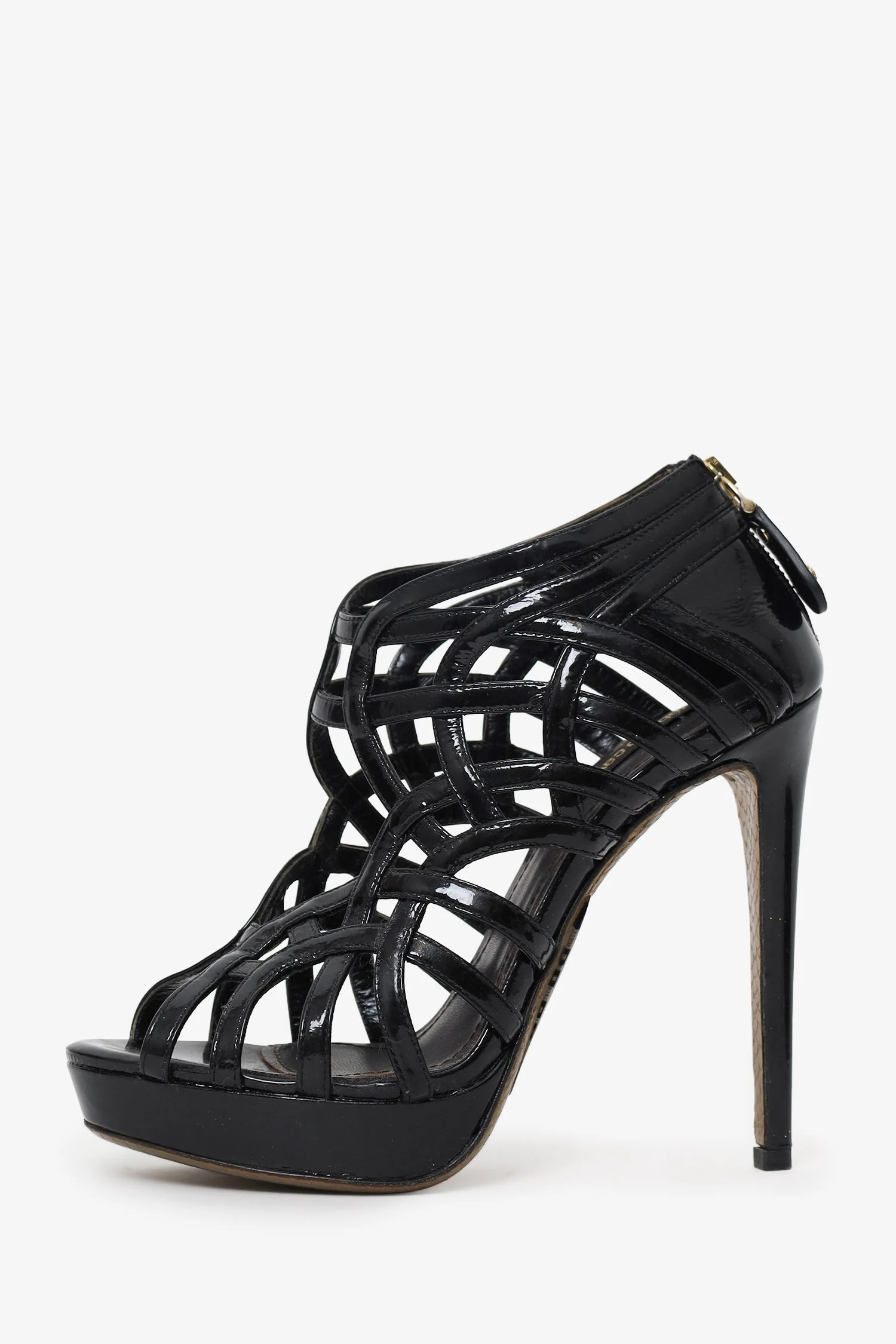 Roberto Cavalli Black Patent Leather Platform Heels Size 37 - Image 4