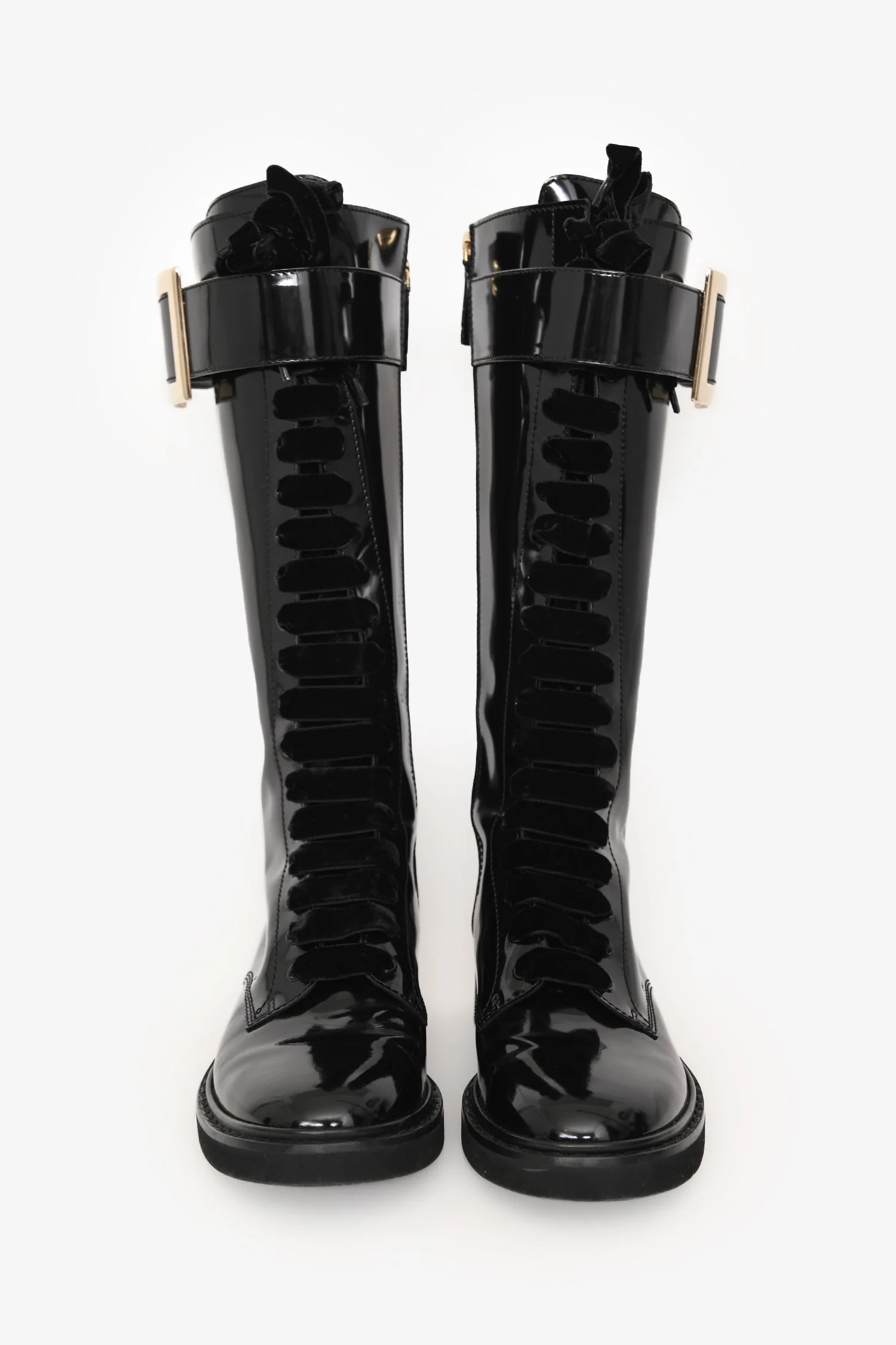 Roger Vivier Black Patent Leather Viv Ranger Knee High Lace Up Boots Size 40 - Image 3