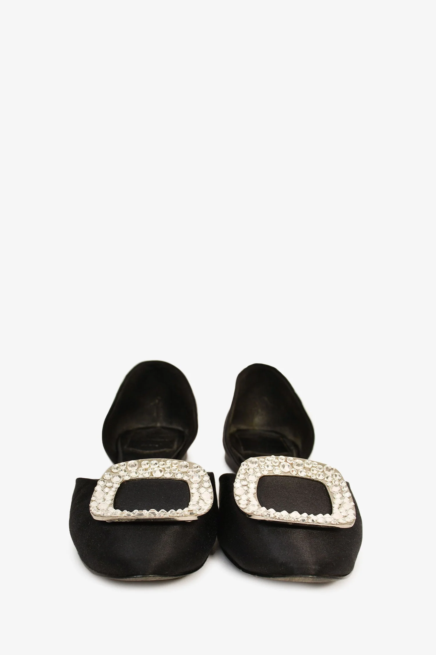 Roger Vivier Black Satin Crystal Embellished Buckle Flats Size 35 - Image 3