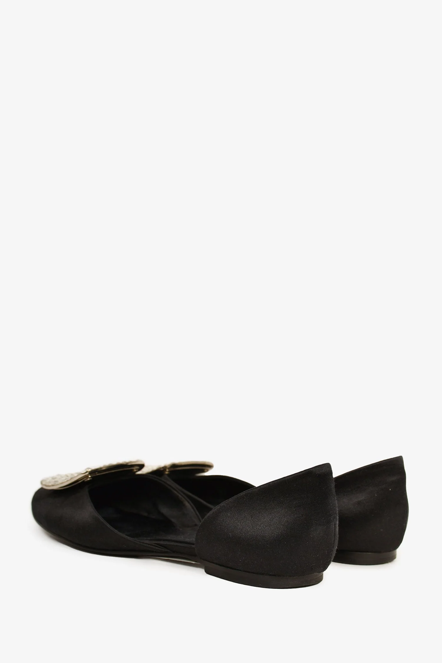 Roger Vivier Black Satin Crystal Embellished Buckle Flats Size 35 - Image 4