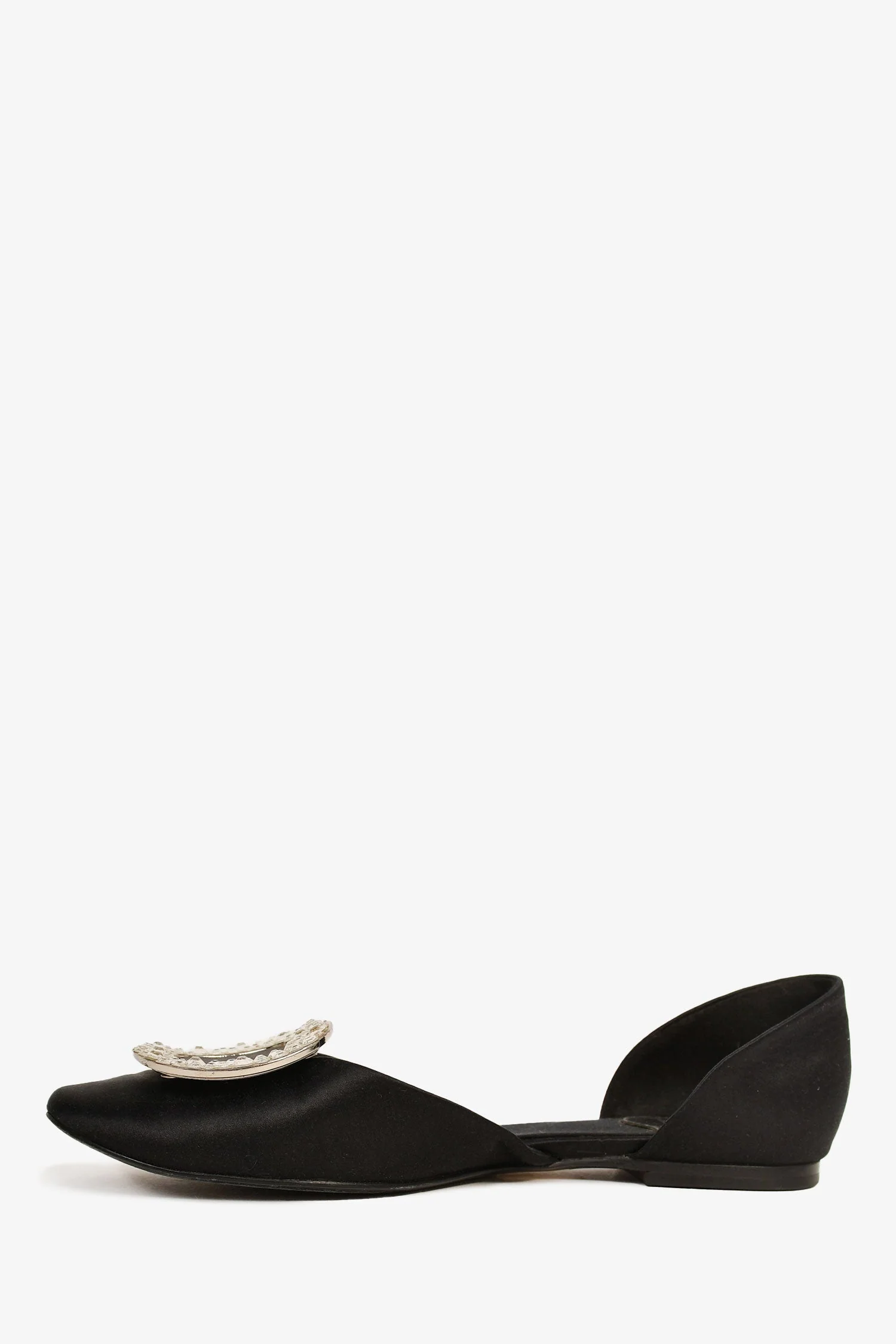 Roger Vivier Black Satin Crystal Embellished Buckle Flats Size 35 - Image 5
