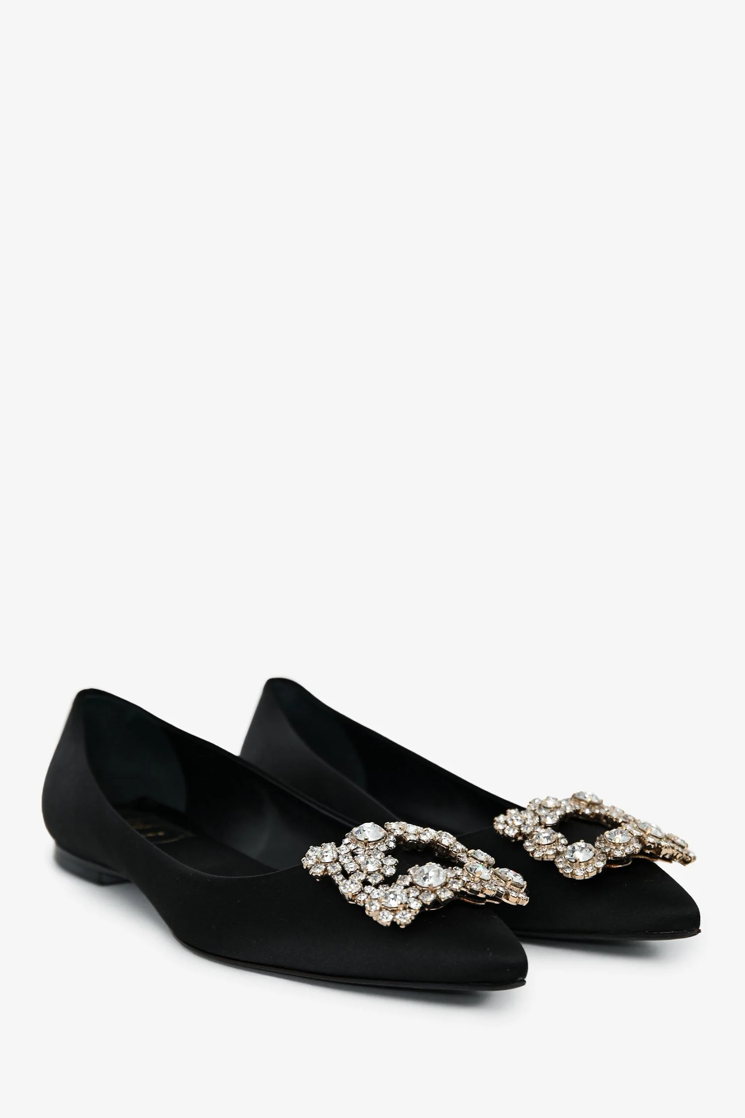 Roger Vivier Black Satin Crystal Embellished Flats Size 36 - Image 2