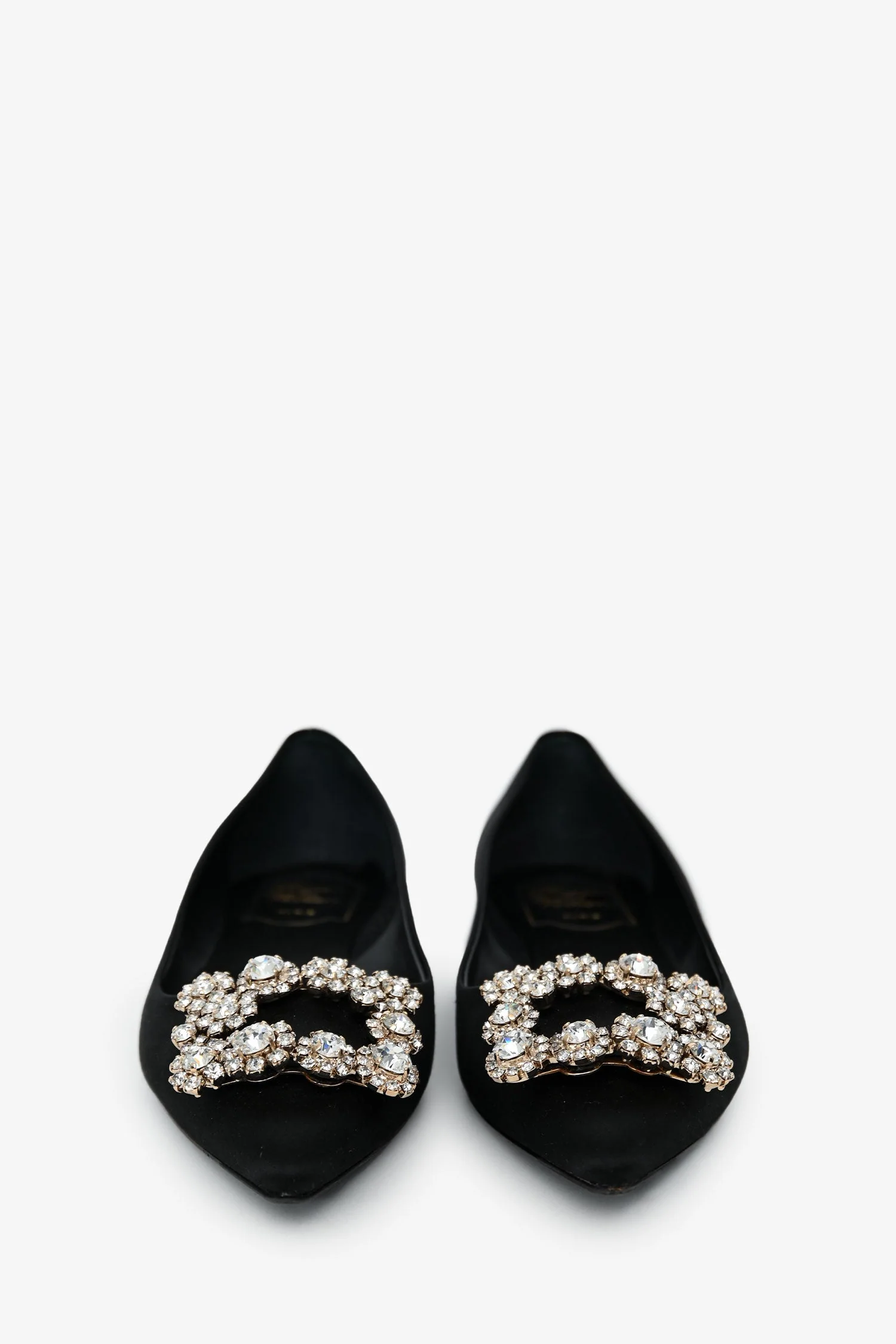 Roger Vivier Black Satin Crystal Embellished Flats Size 36 - Image 3