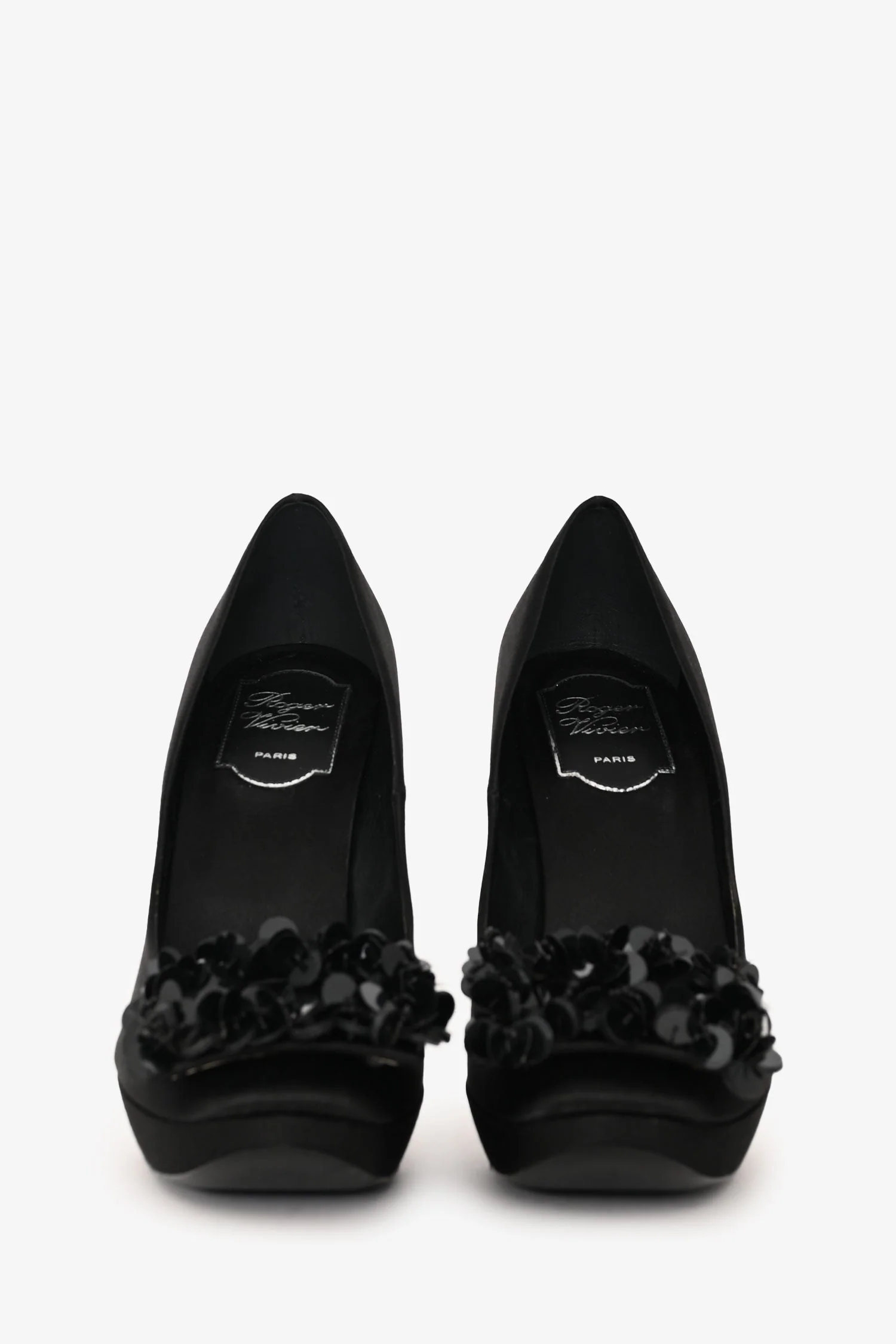 Roger Vivier Black Satin Sequin Embellished Pumps Size 36.5 - Image 3