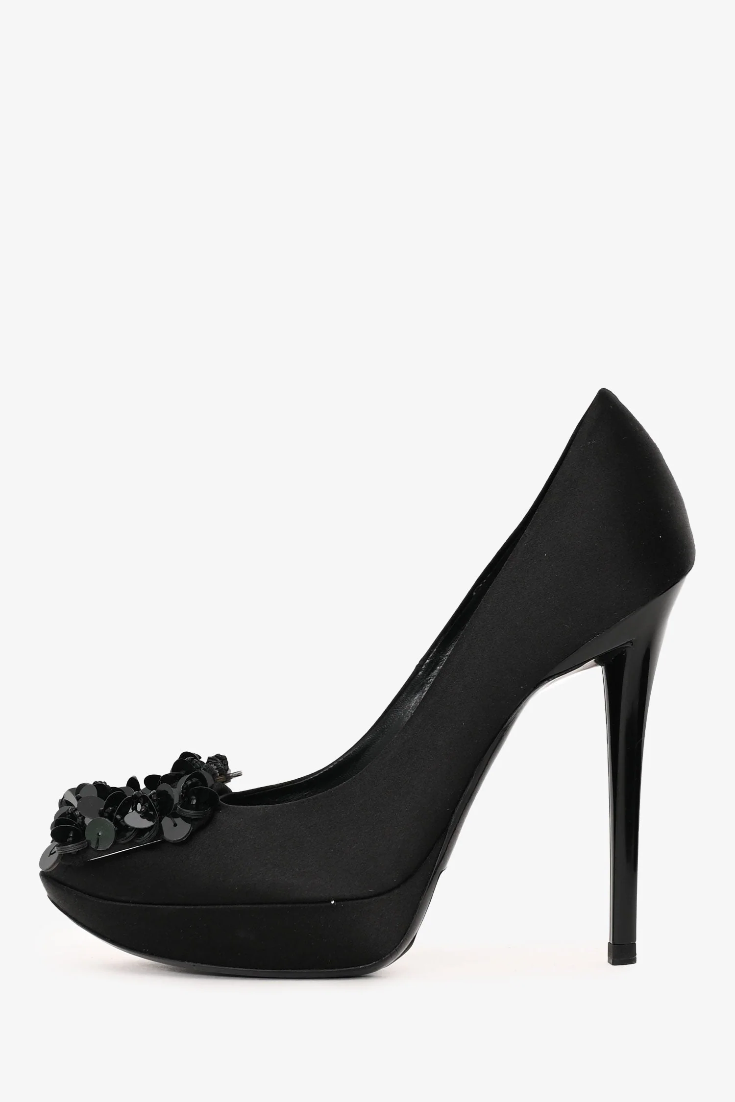 Roger Vivier Black Satin Sequin Embellished Pumps Size 36.5 - Image 4