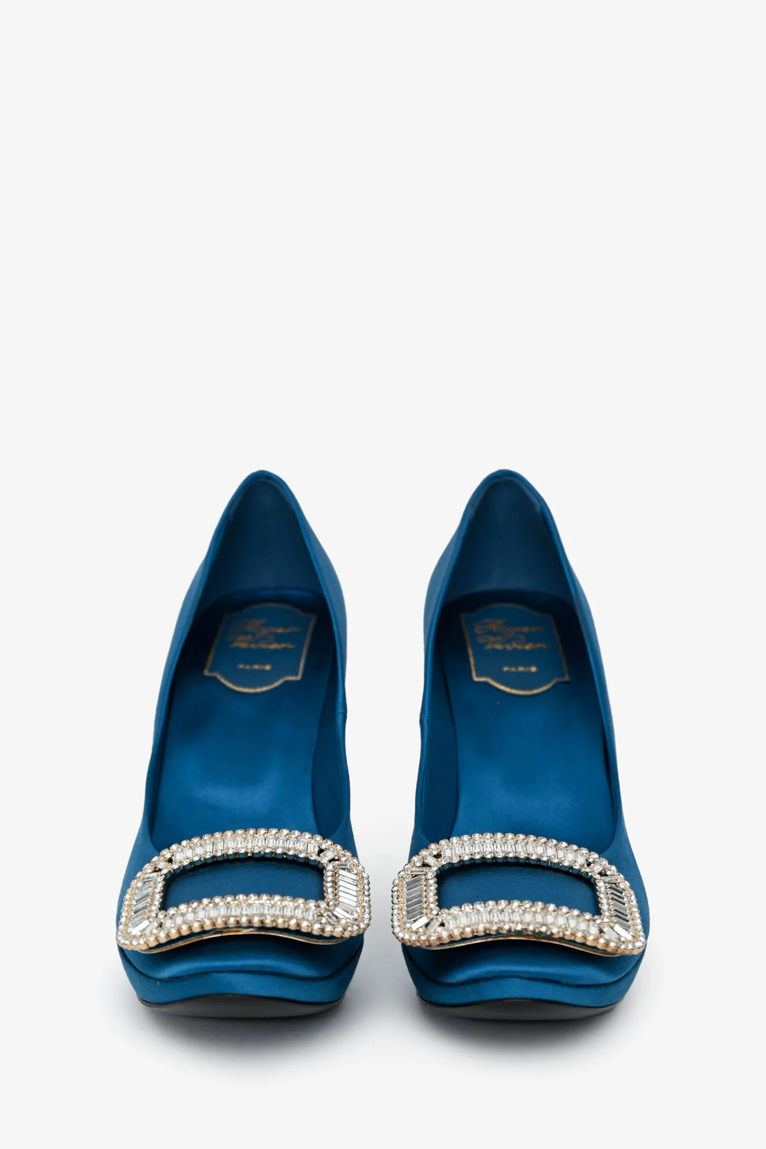 Roger Vivier Blue Satin Crystal Embellished Heels Size 36.5 - Image 3