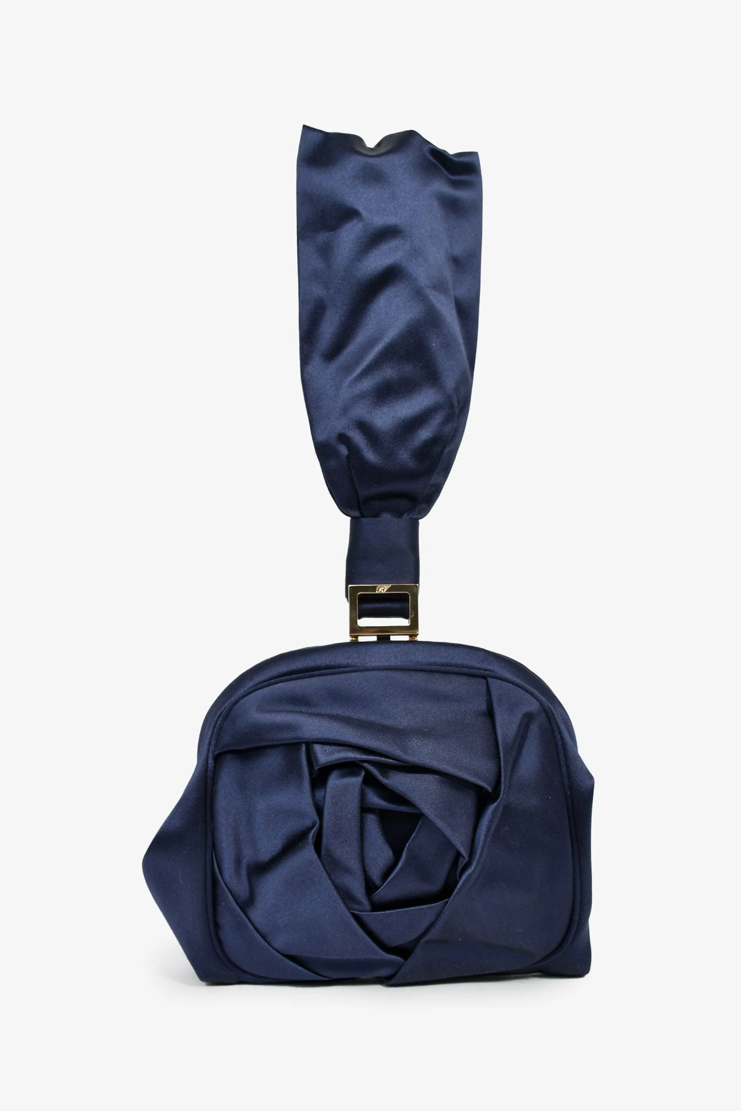 Roger Vivier Navy Blue Satin Top Handle Bag - Image 7