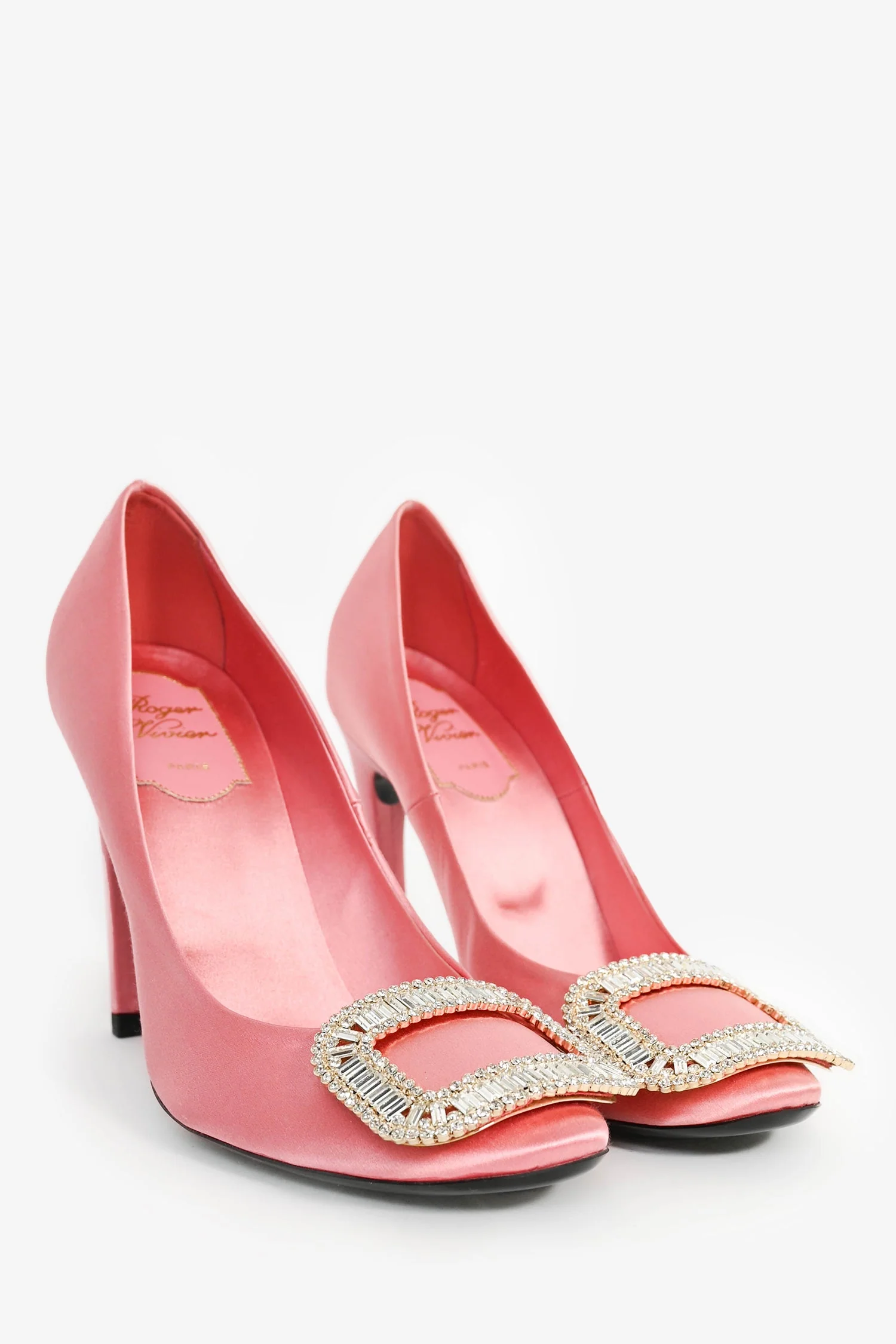 Roger Vivier Pink Satin Crystal Buckle 'Trompette' Heels Size 36 - Image 2