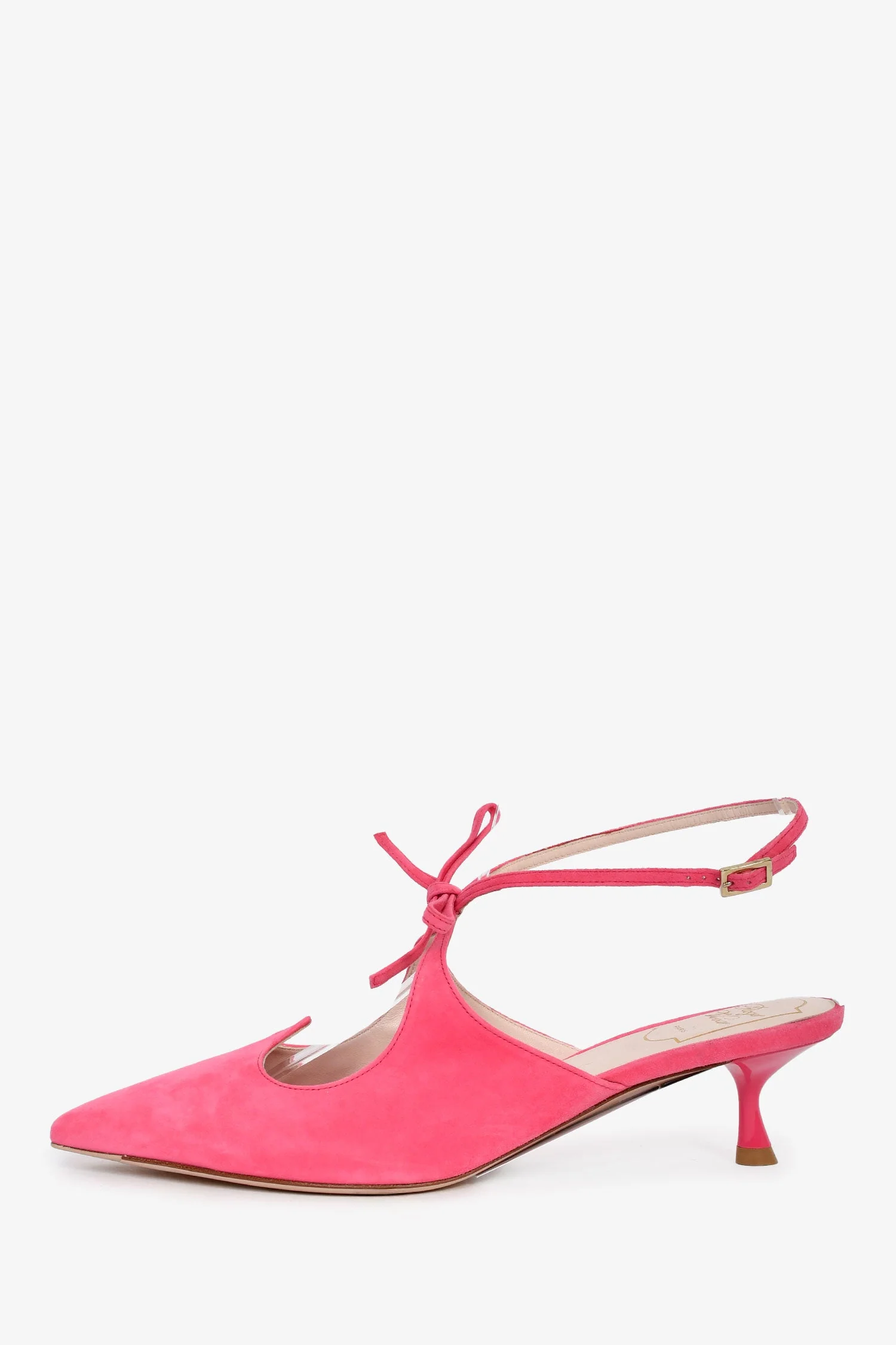 Roger Vivier Pink Suede Bow Detail Cutout Heels Size 38 - Image 4