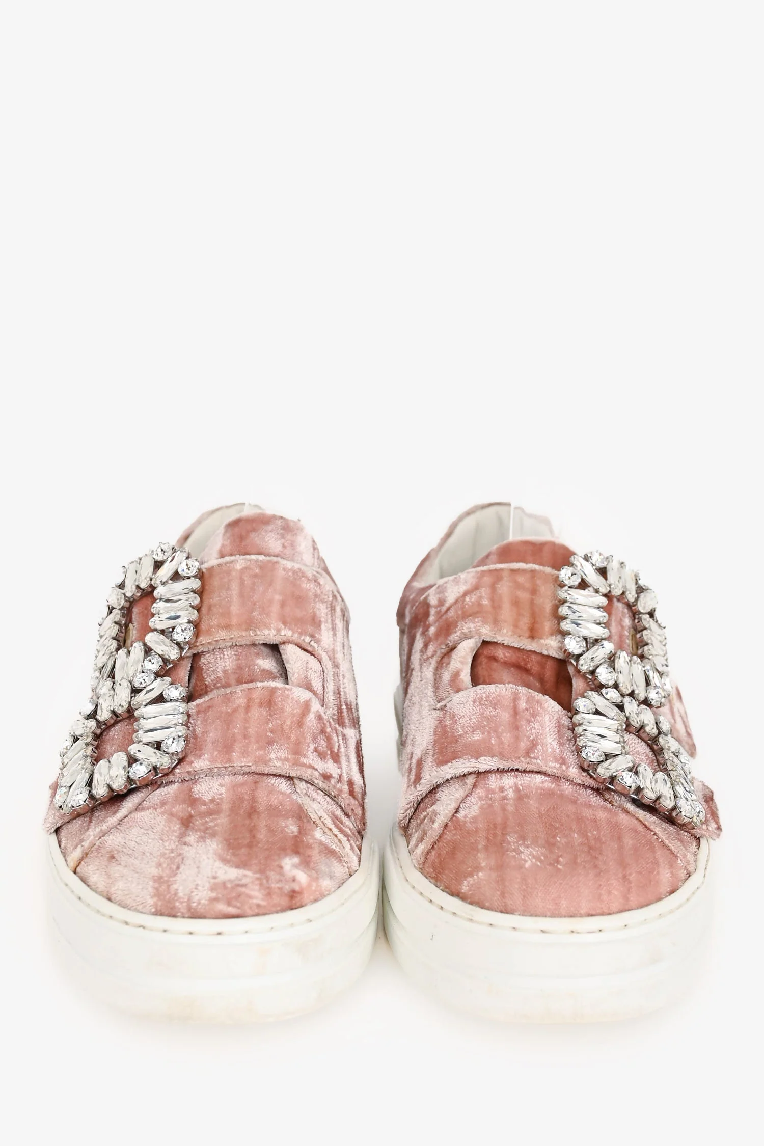 Roger Vivier Pink Velvet Crystal Velcro Buckle Sneakers Size 38 - Image 3