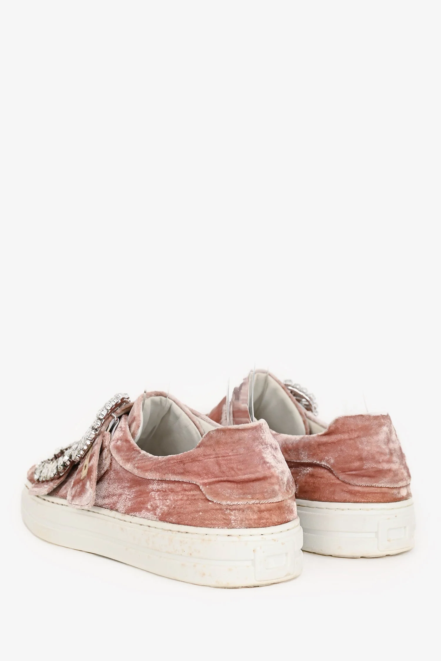 Roger Vivier Pink Velvet Crystal Velcro Buckle Sneakers Size 38 - Image 5