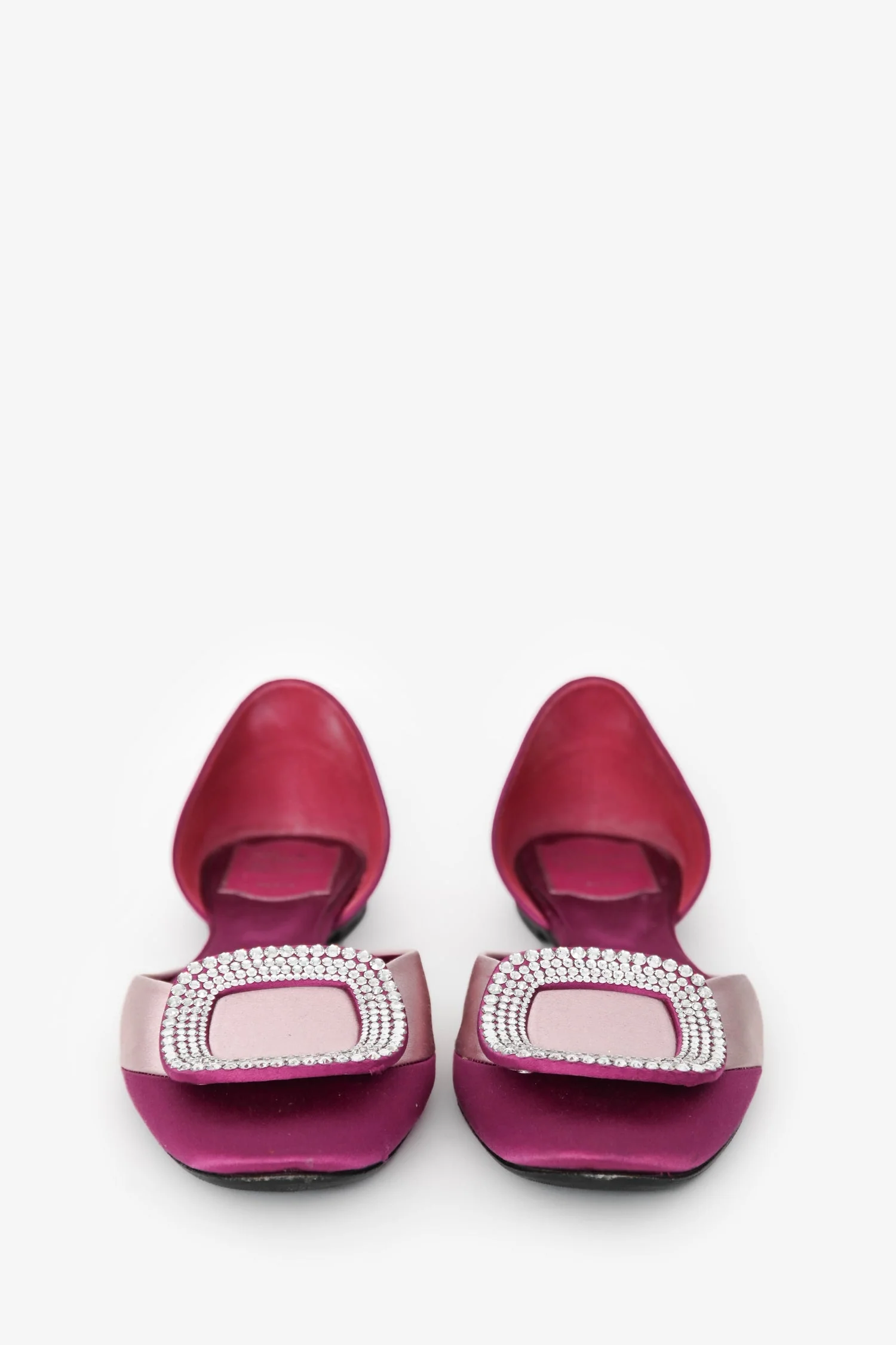 Roger Vivier Purple/Pink Satin Crystal Buckle Flats Size 37.5 - Image 3