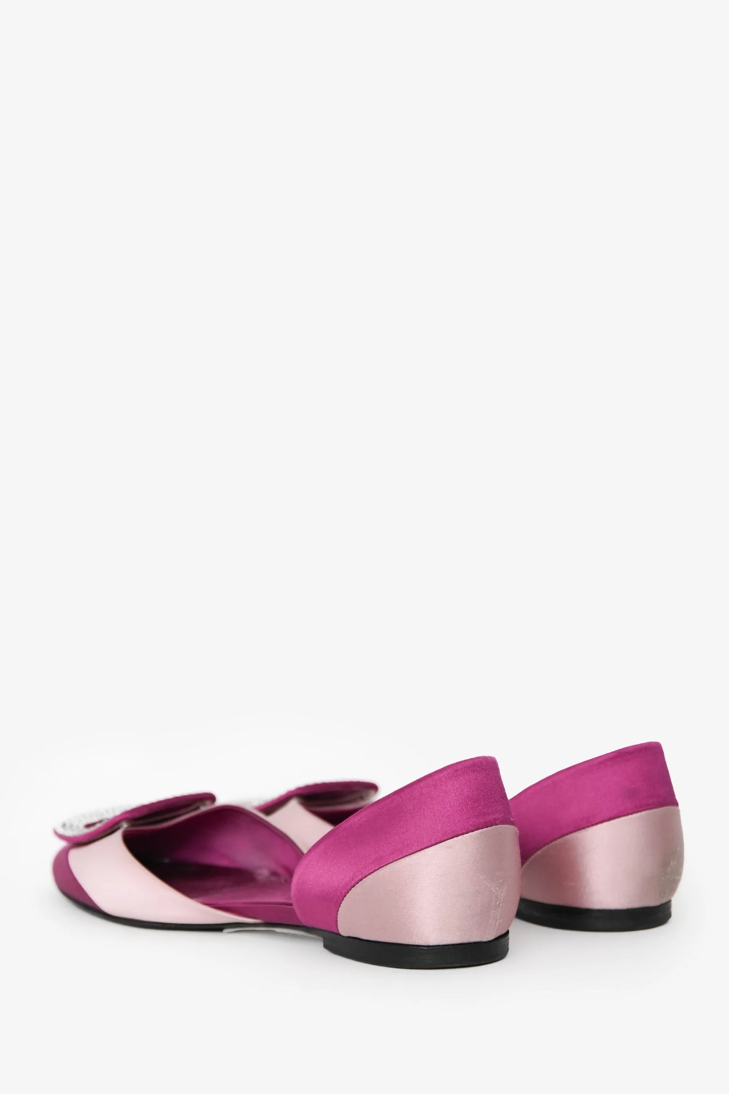 Roger Vivier Purple/Pink Satin Crystal Buckle Flats Size 37.5 - Image 4