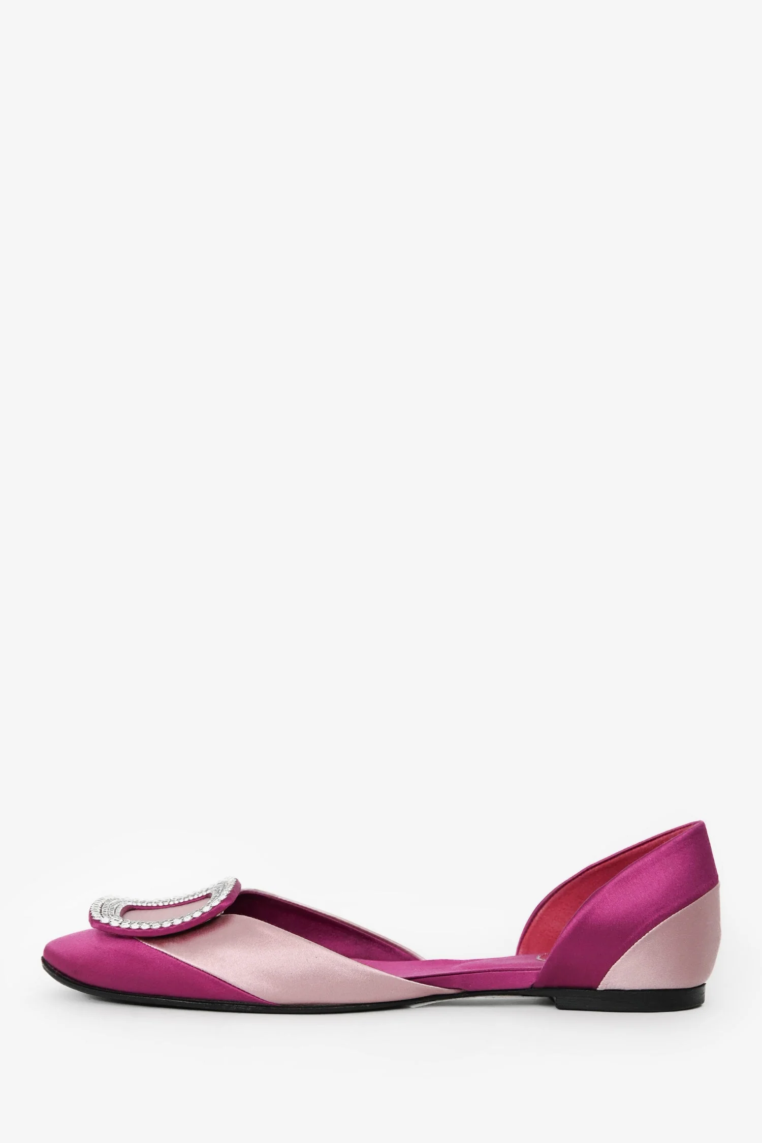 Roger Vivier Purple/Pink Satin Crystal Buckle Flats Size 37.5 - Image 5