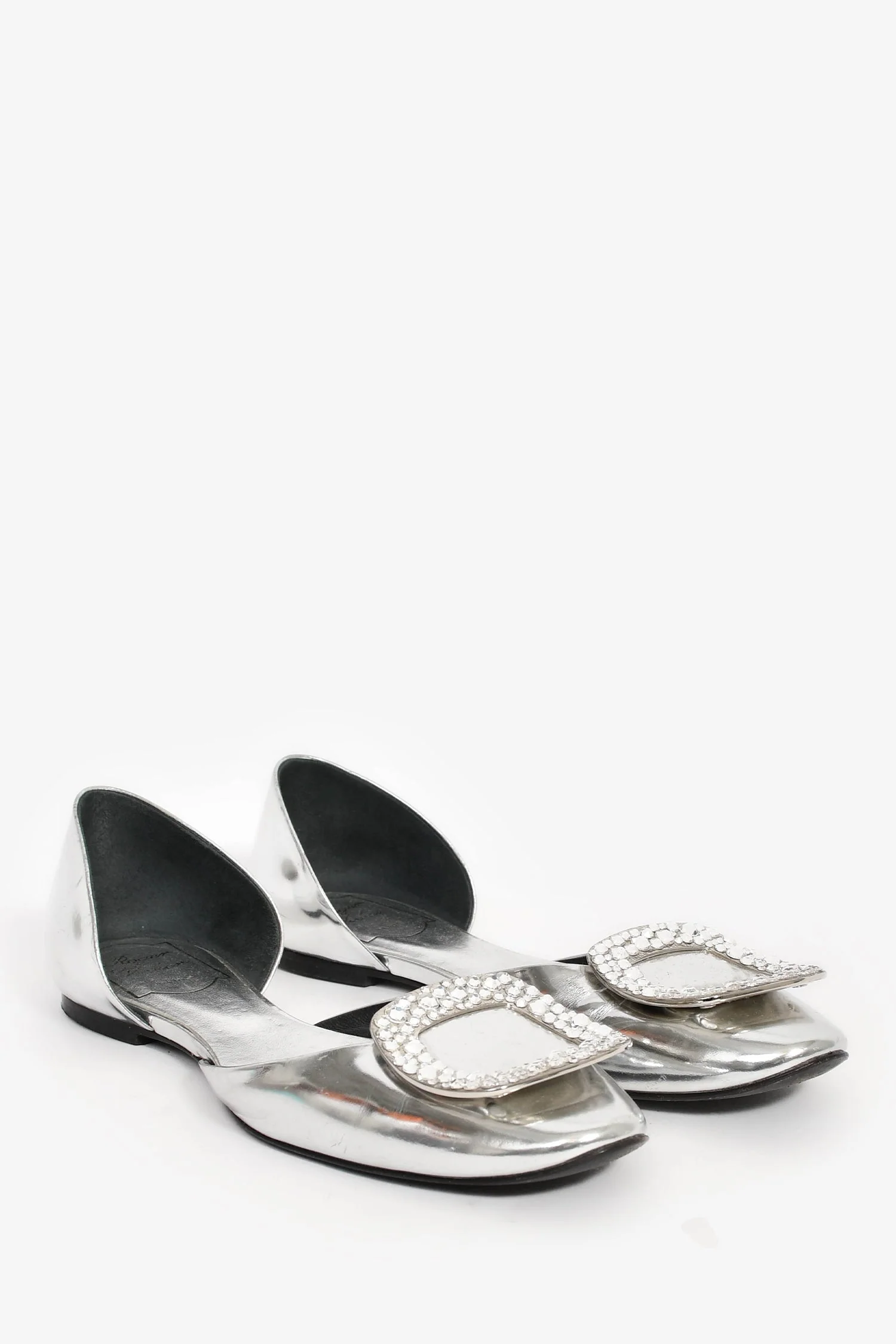 Roger Vivier Sliver Patent Leather Embellished Flats Size 6.5 - Image 2