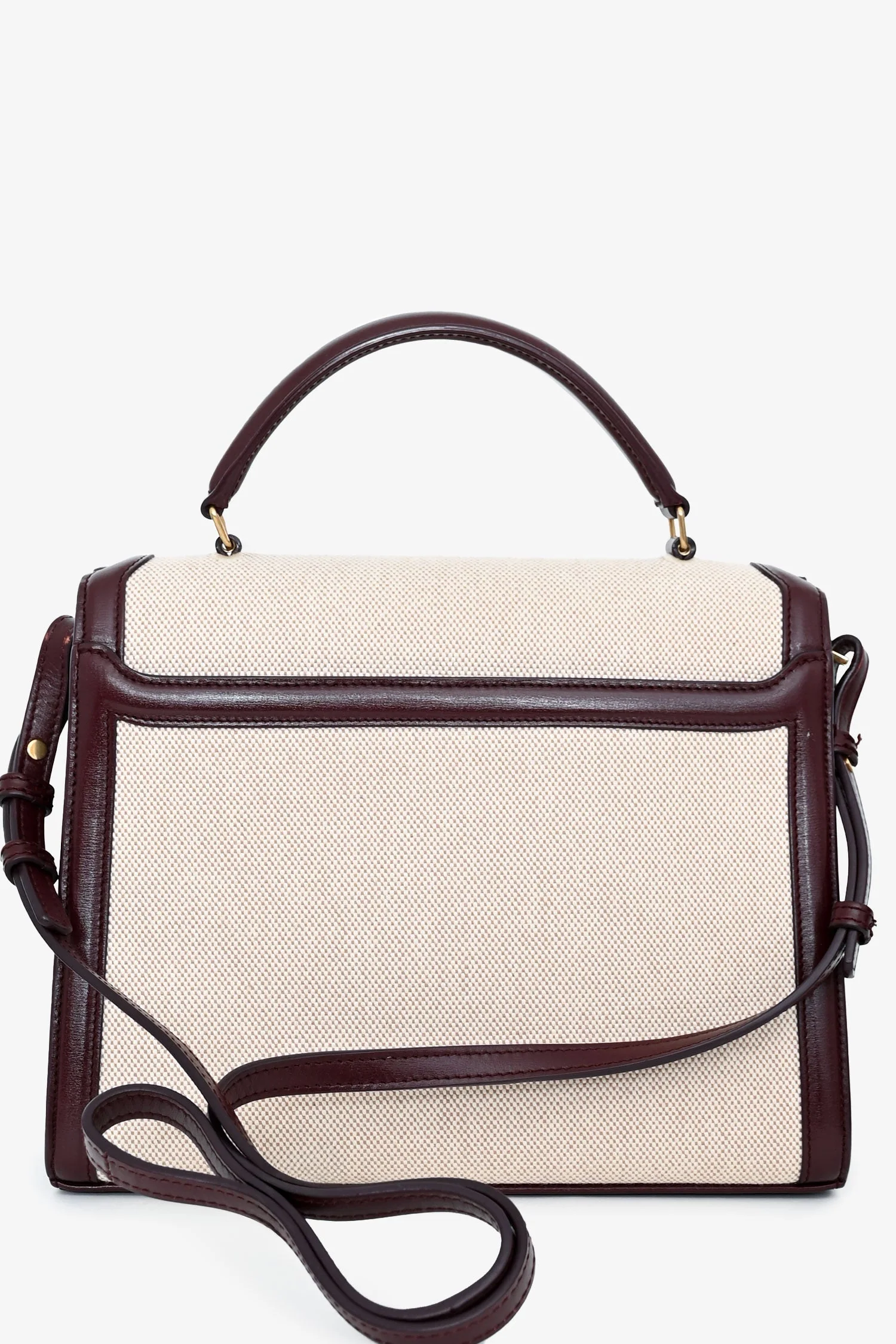 Saint Laurent 2020 Cream/Burgundy Canvas Leather-Trimmed Medium Cassandra Top Handle - Image 2