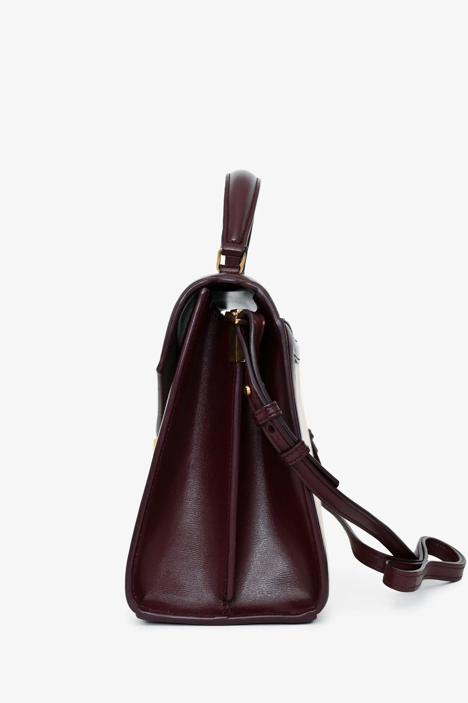 Saint Laurent 2020 Cream/Burgundy Canvas Leather-Trimmed Medium Cassandra Top Handle - Image 3