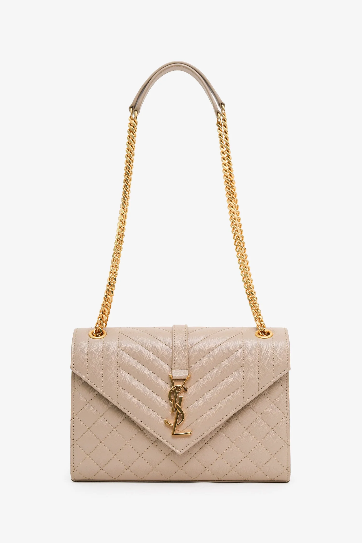 Saint Laurent Beige Grained Leather Small Envelope Bag - Image 6