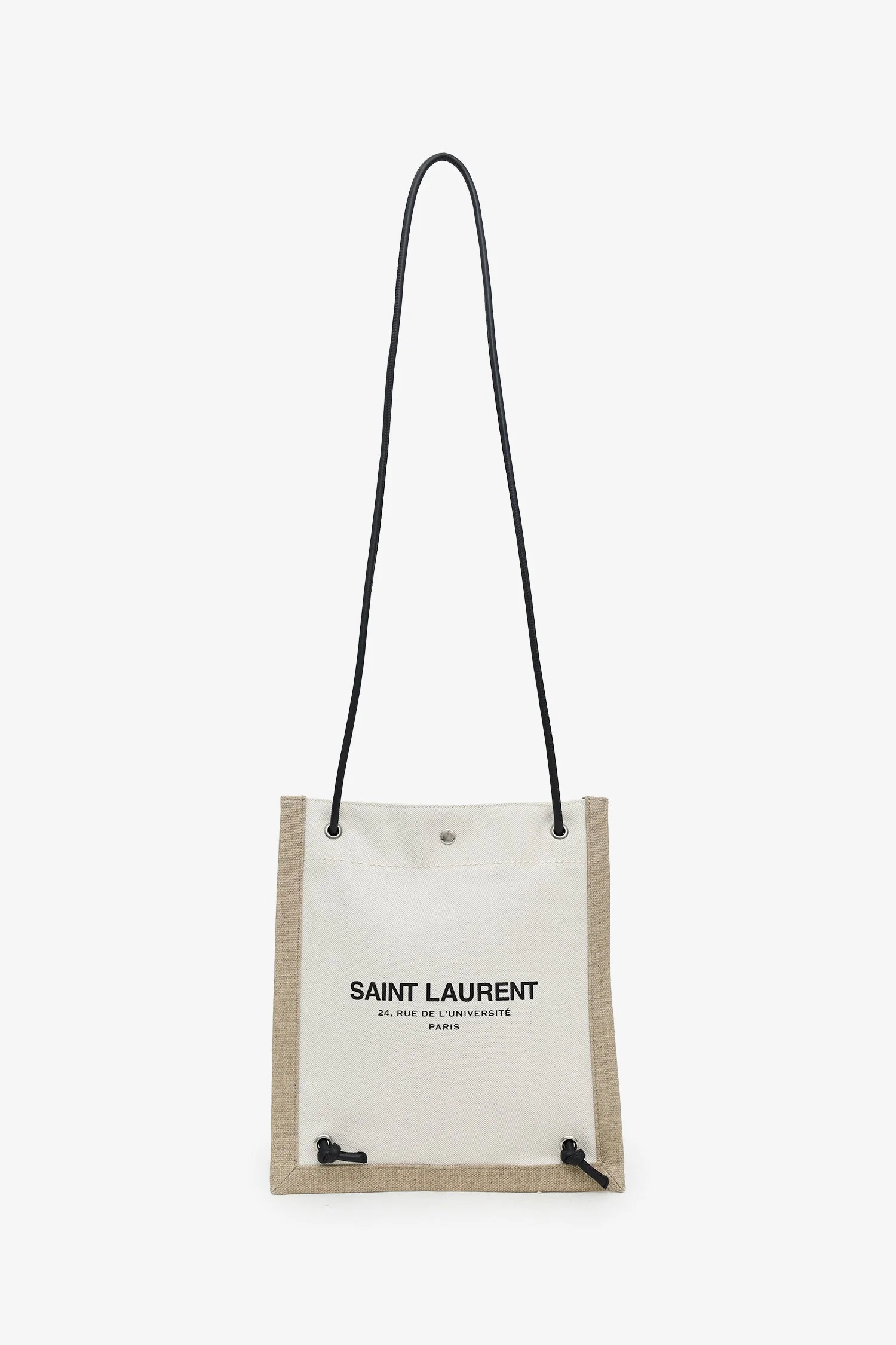 Saint Laurent Beige Linen Calfskin Rive Gauche Drawstring Backpack - Image 6