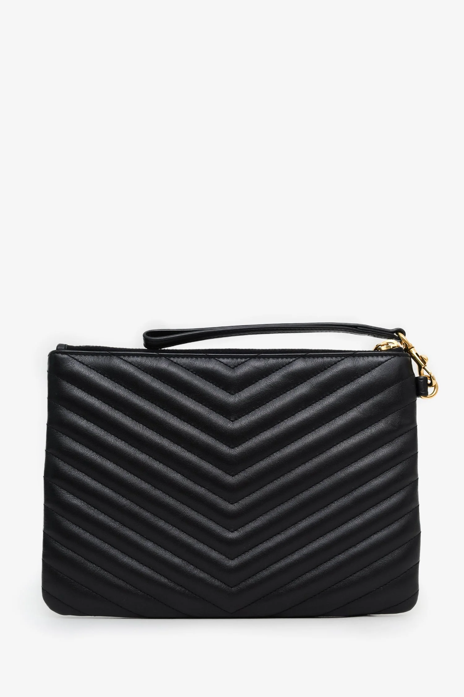 Saint Laurent Black Calfskin Matelasse Chevron Small Monogram A5 Wristlet - Image 2