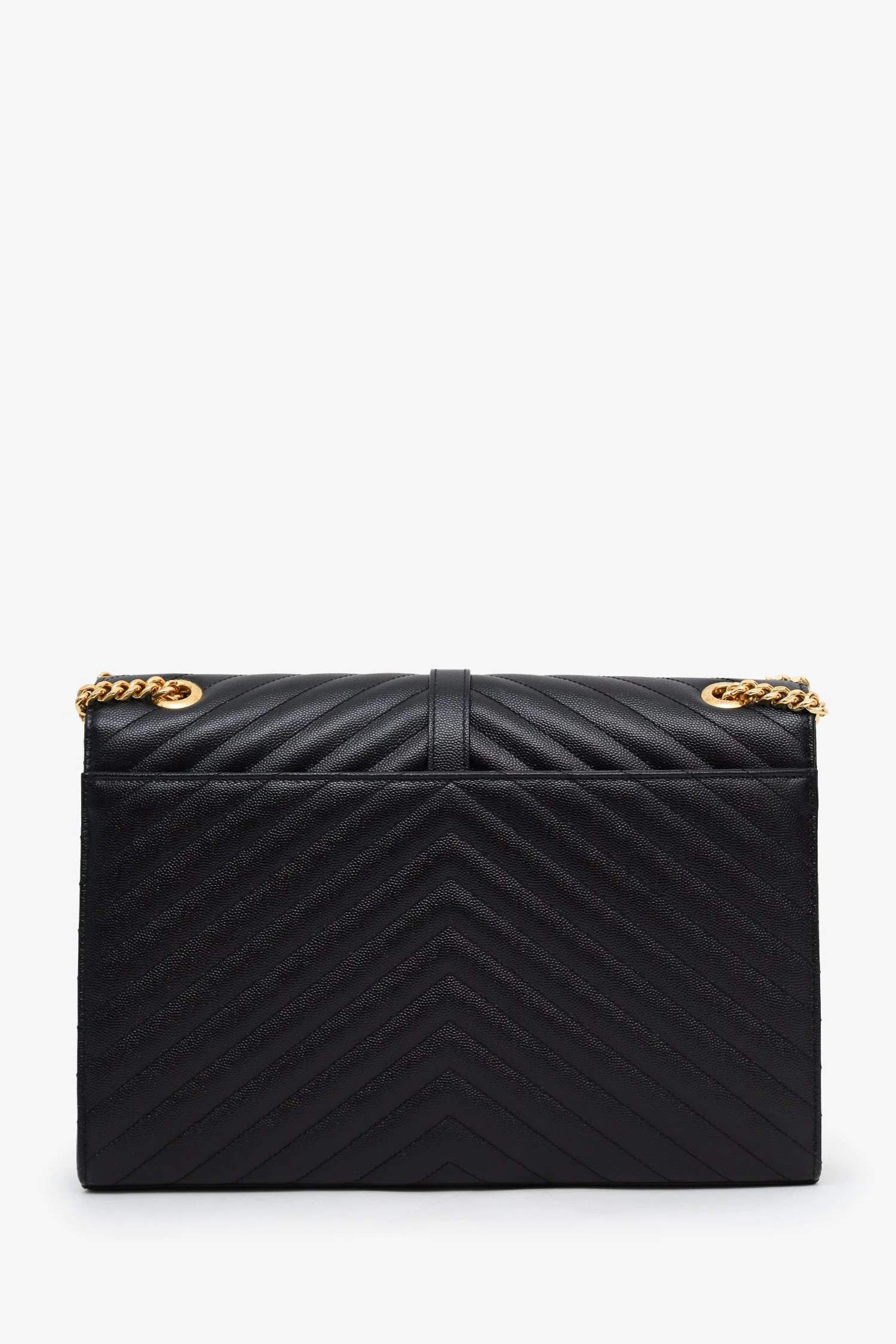 Saint Laurent Black Chevron Grained Leather Large Envelope Bag - Image 2