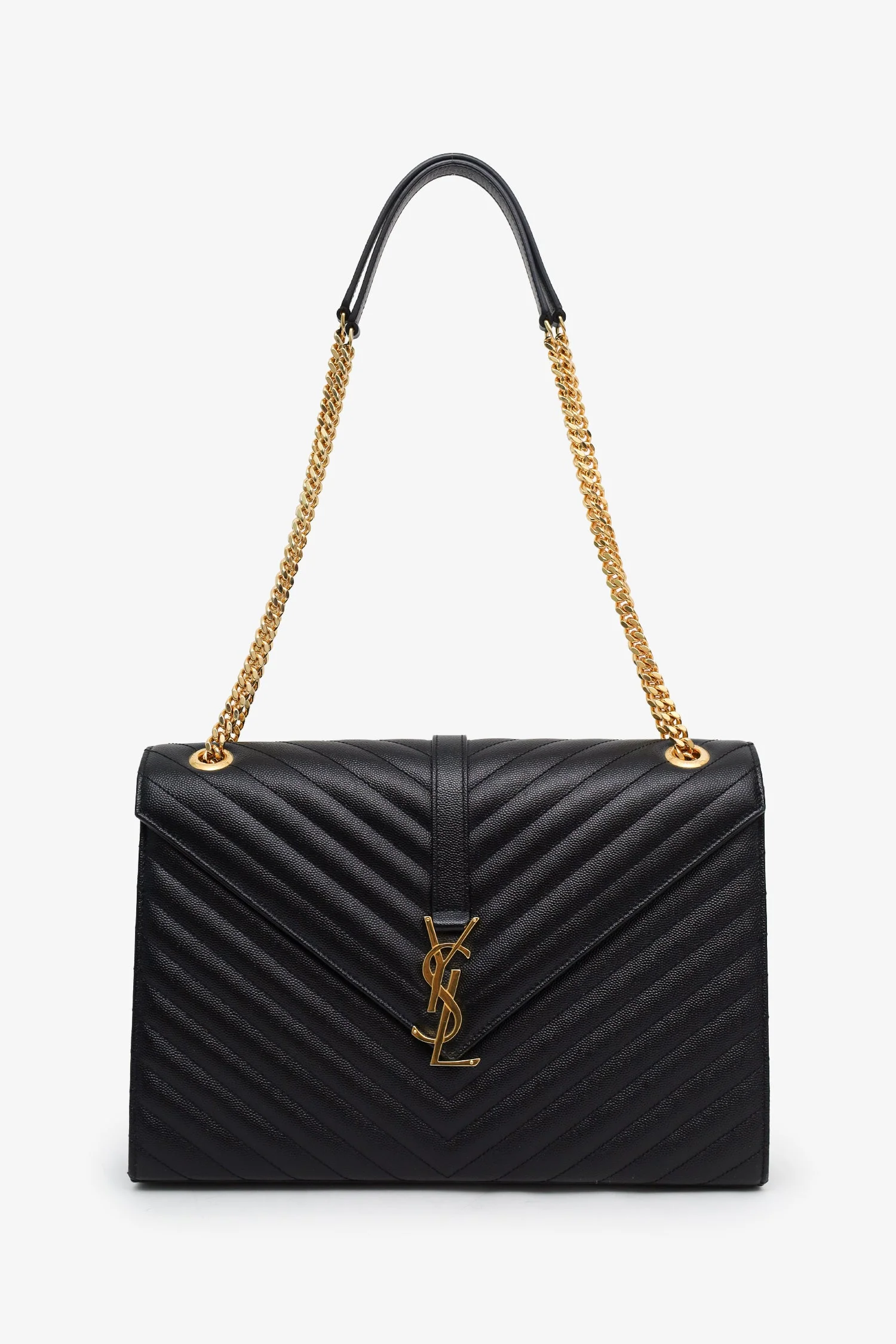Saint Laurent Black Chevron Grained Leather Large Envelope Bag - Image 6