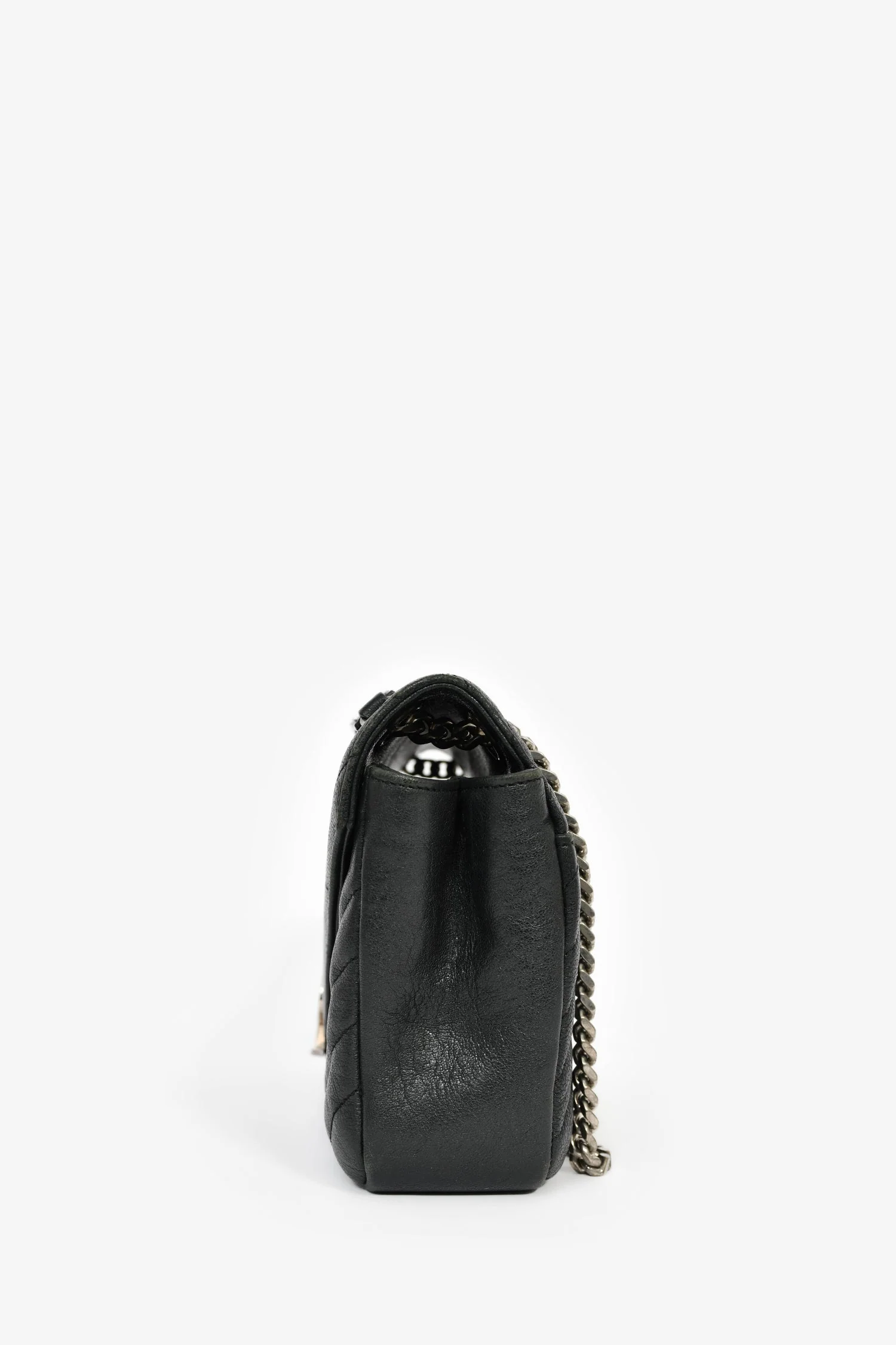 Saint Laurent Black Chevron Leather College Bag - Image 3