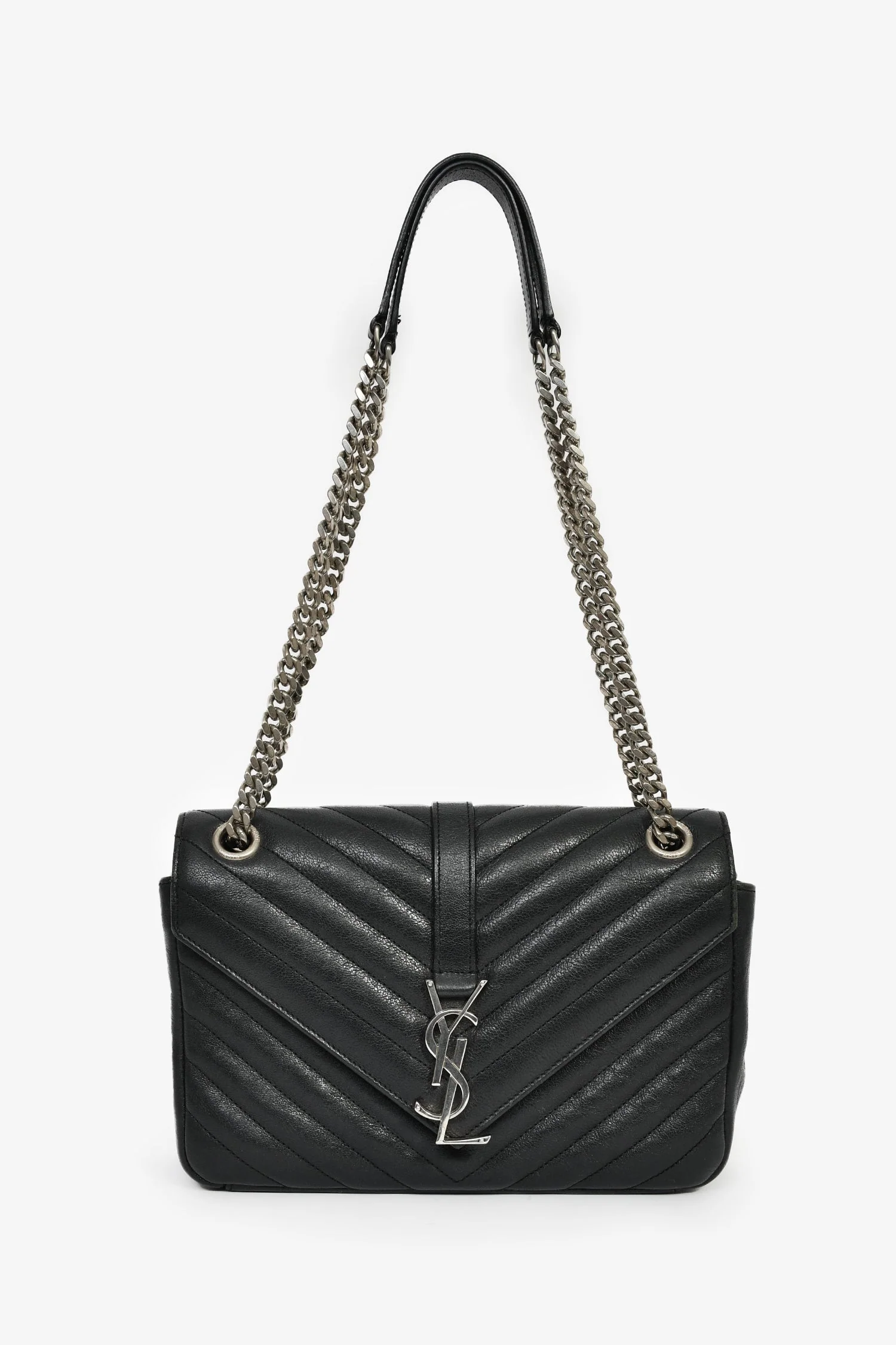 Saint Laurent Black Chevron Leather College Bag - Image 6