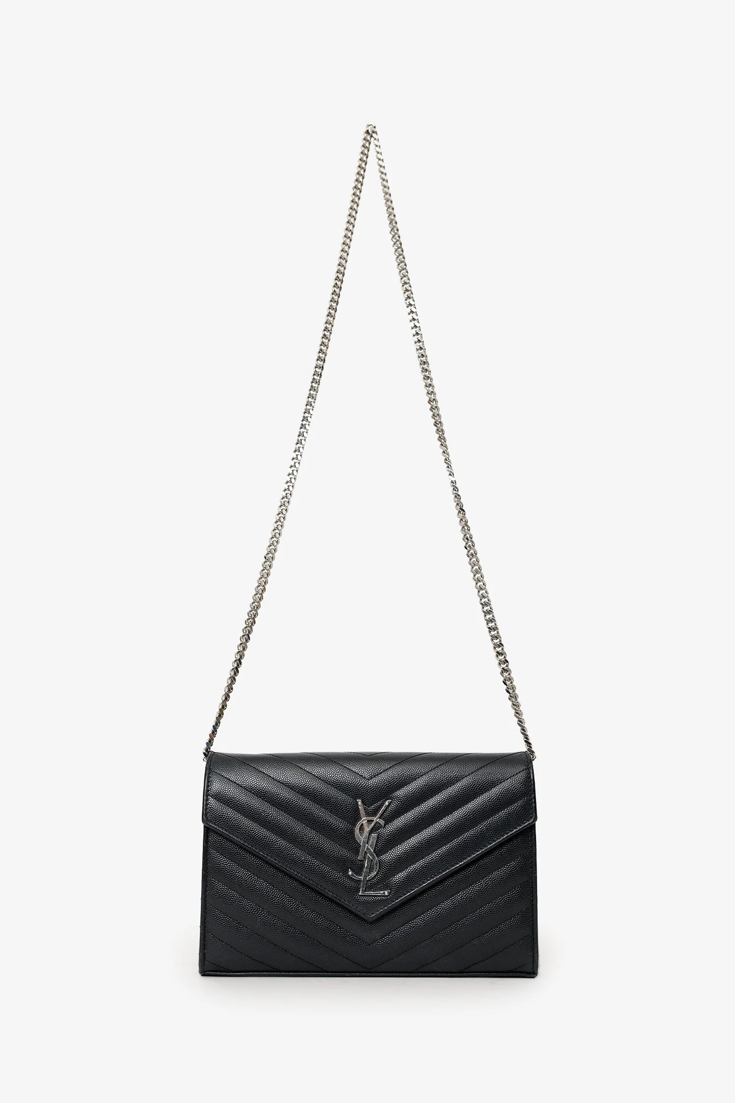 Saint Laurent Black Chevron Leather Envelope Wallet On Chain - Image 6